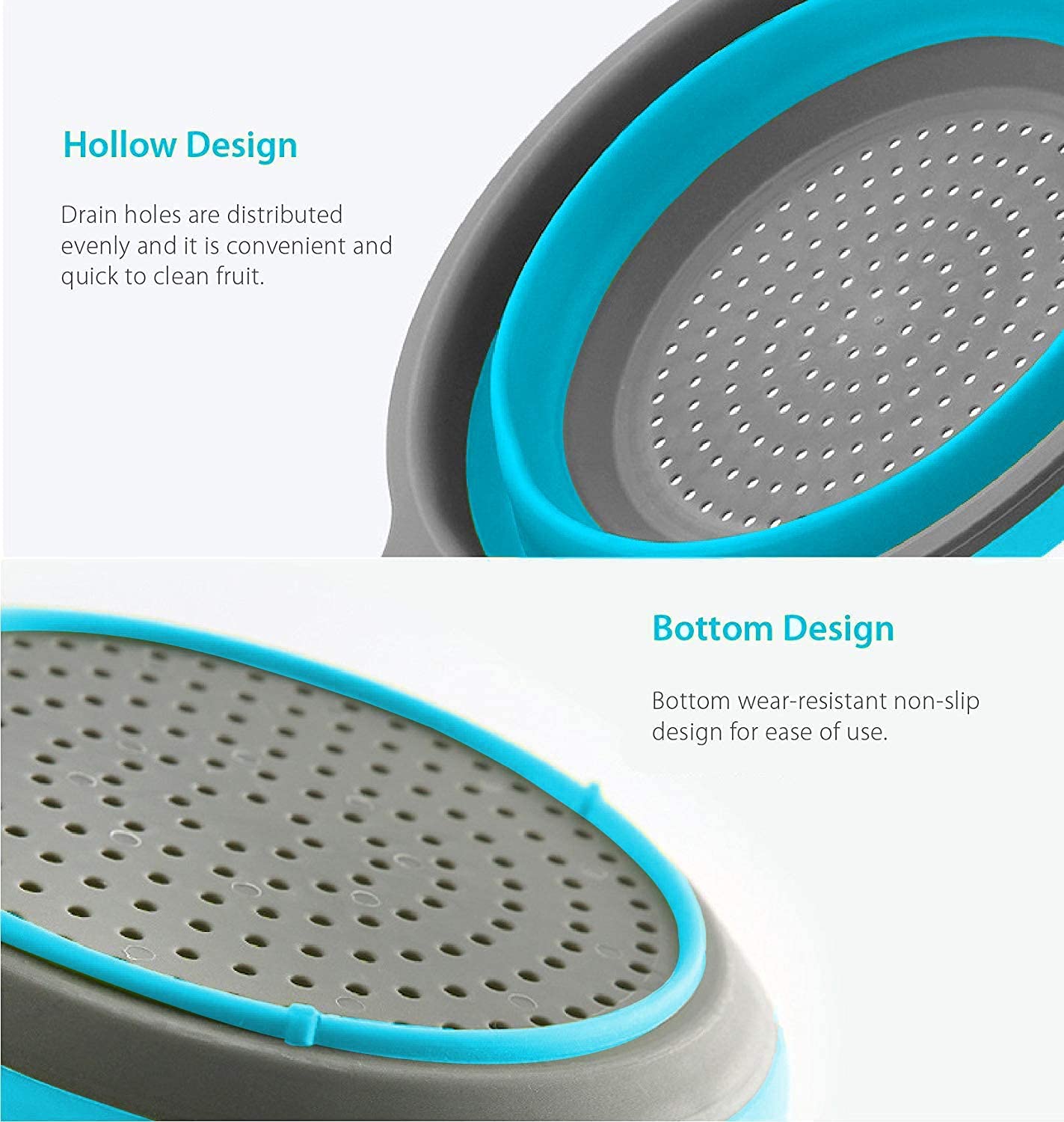 Kitchen Foldable Silicone Strainer Colanders, Collapsible Colanders With Handles, Space-Saver Folding Strainer Colander For Drai