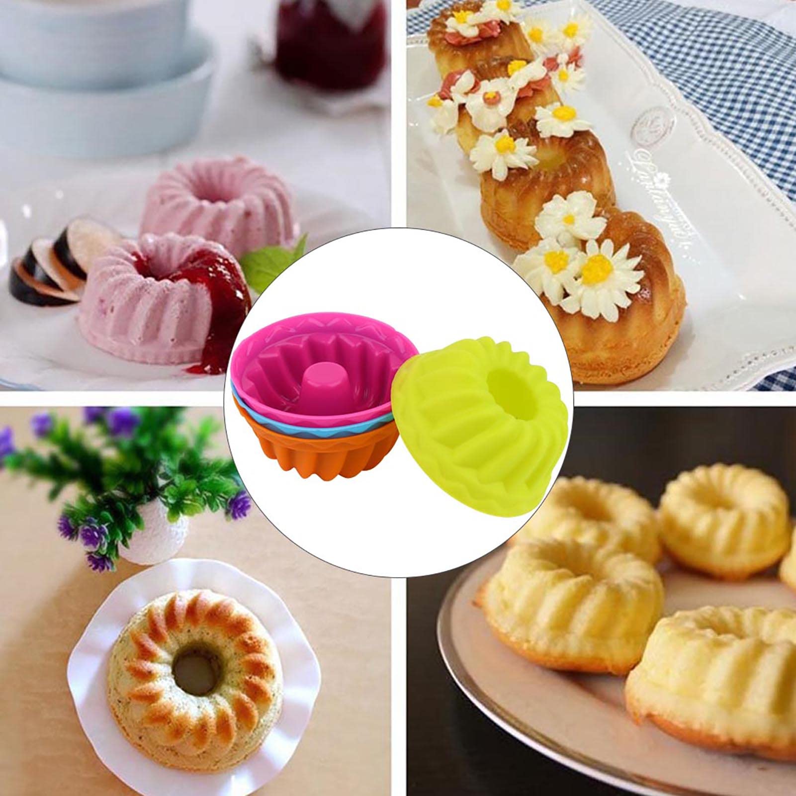 Hapivida Silicone Cupcake Molds, 12Pcs Mini Fluted Round Silicone Baking Mold Silicone Donut Pans, Non-Stick Reusable Mini Pumpk