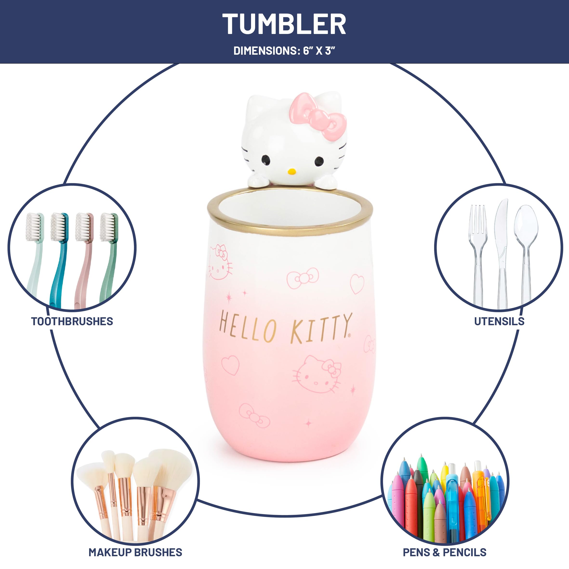 Hello Kitty Tumbler And Soap Dispenser Set - 2 Piece Pink Collection Includes Resin Lotion Pump And Tumbler Cup - Bathroom D  Co