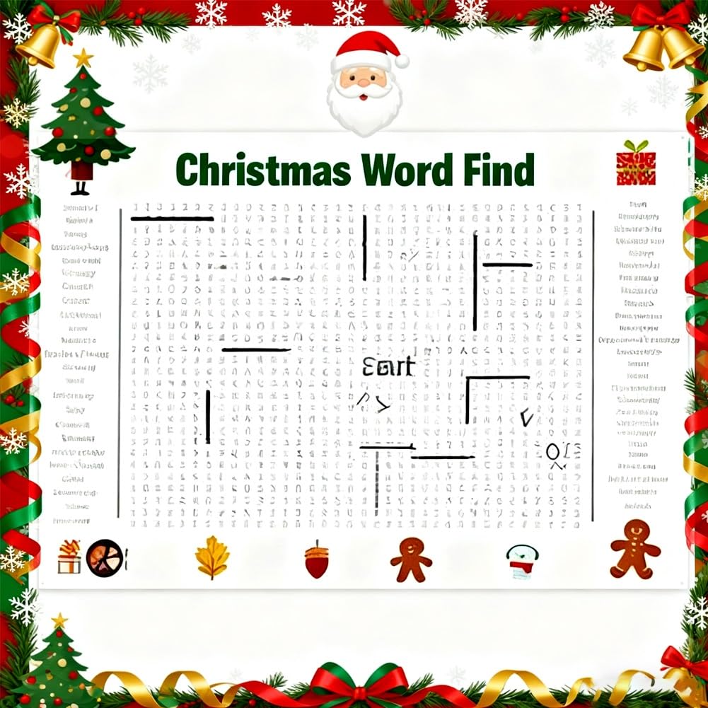 BLOCKv Giant Christmas Word Search Poster, Giant Holiday Word Search Wall Poster for Thanksgiving and Christmas, 36 X 24 Wall Ga
