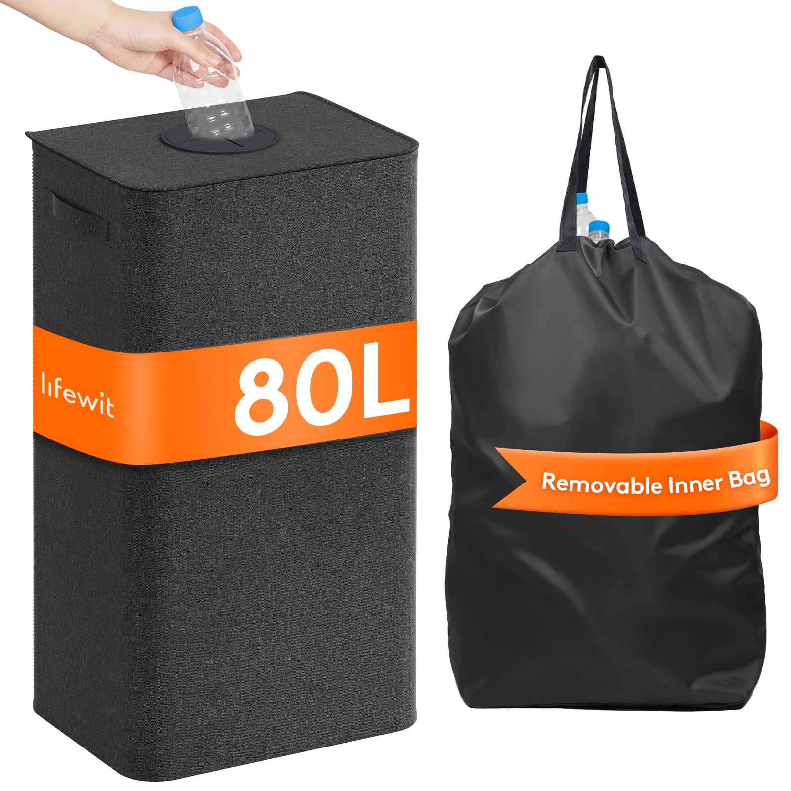 Lifewit 80L Recycling Bin For Kitchen, Large 26 Gallon Recycle Bin With Lid And Reusable Inner Bag, Tall Indoor Home Storage Can