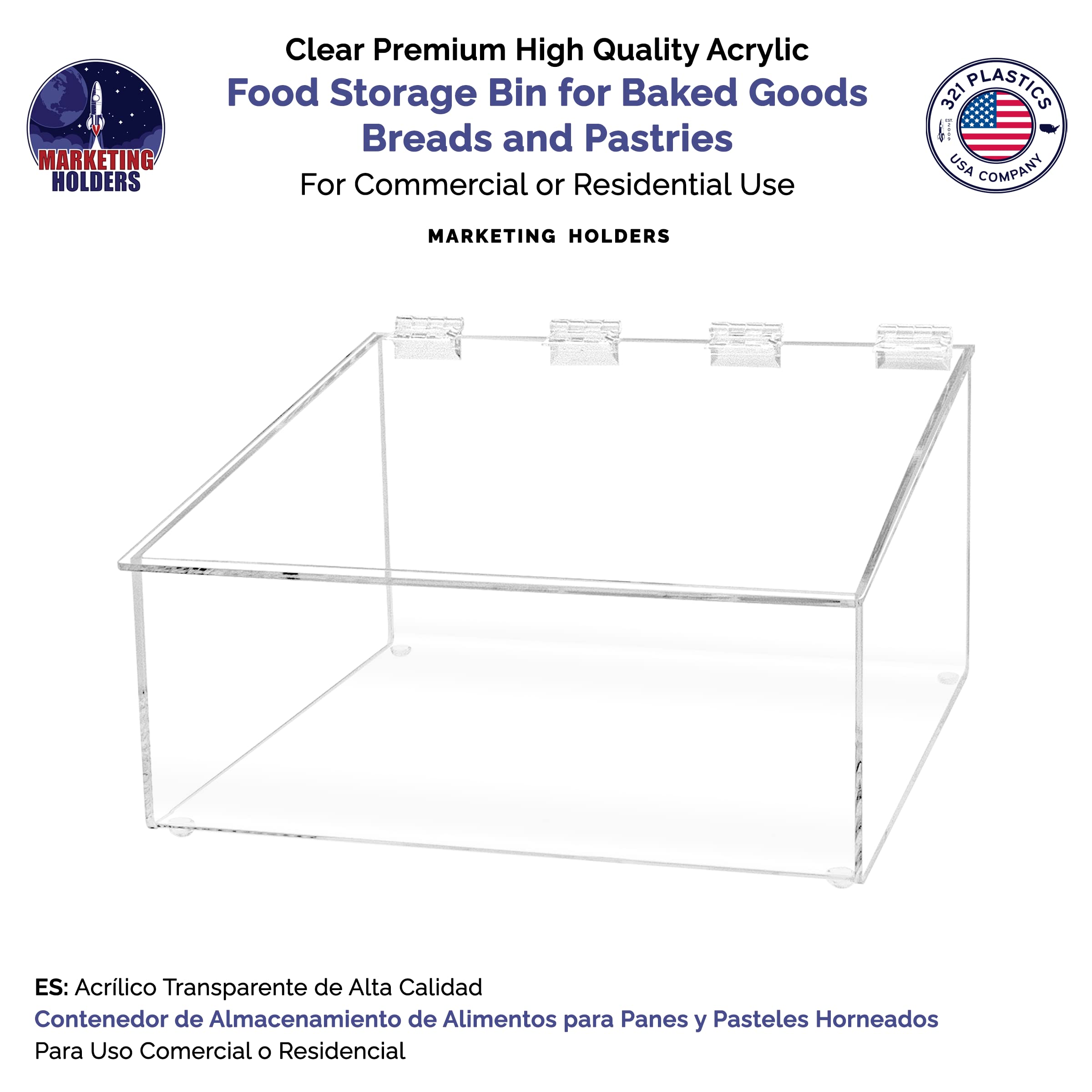 Marketing Holders Acrylic 10   W Bread Pastry Bin Top Opening Dry Food Baked Goods Candy Display Clear Plexiglass Hinged Lid For