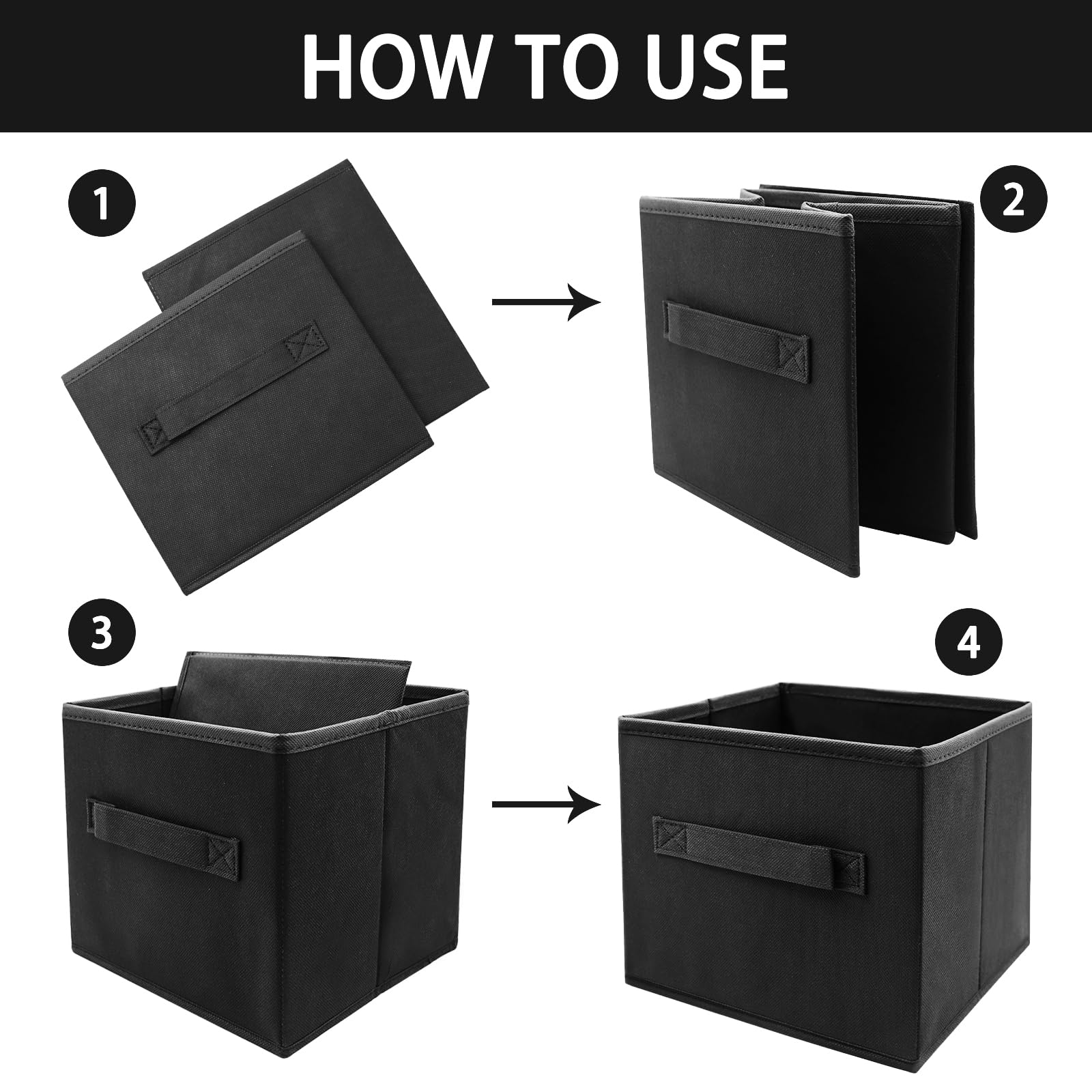 Ebigic Small Storage Bins[6 Pack] 9.0''X7.5''X7.5'' Small Size Fabirc Foldable Closet Toy Organizer Collapsible Cloth Black
