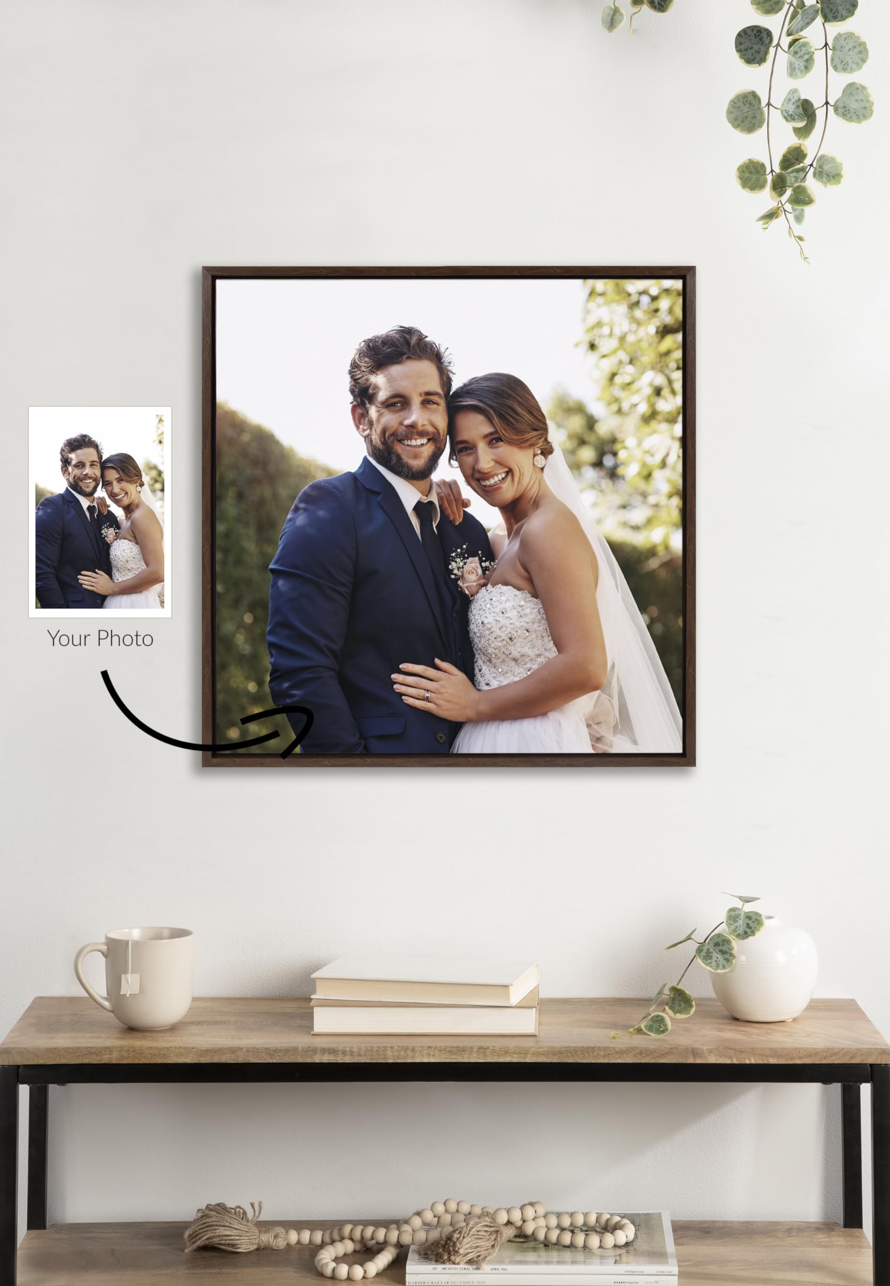 Kate And Laurel Sylvie Square Custom Printed Framed Canvas Wall Art, 22X22 Brown, Personal Canvas Print With Your Photos For Bed