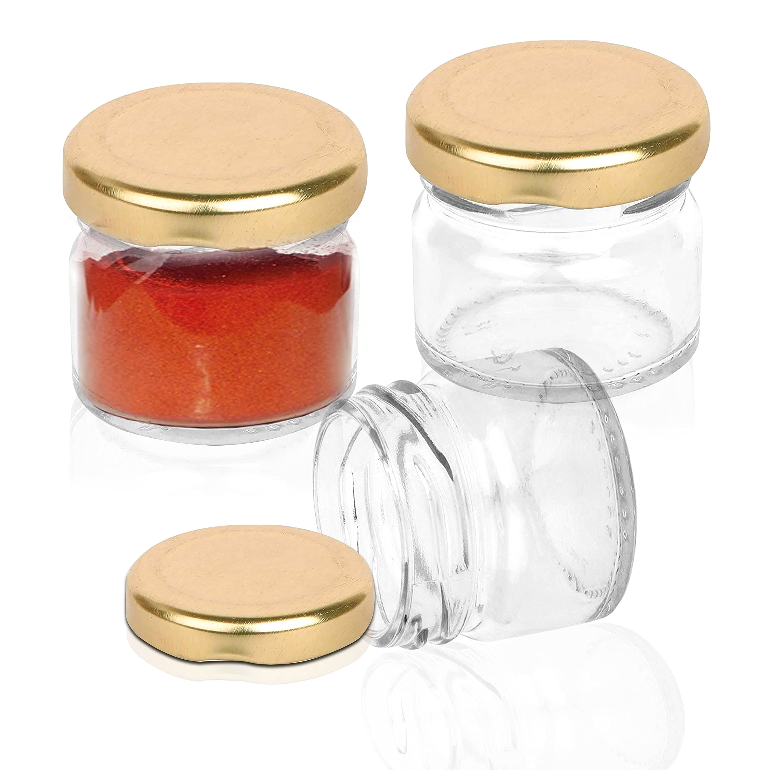 Pure Source India Round Mini Glass Jar Container With Airtight Metal Cap  20 Gram, 3 Pieces, Clear