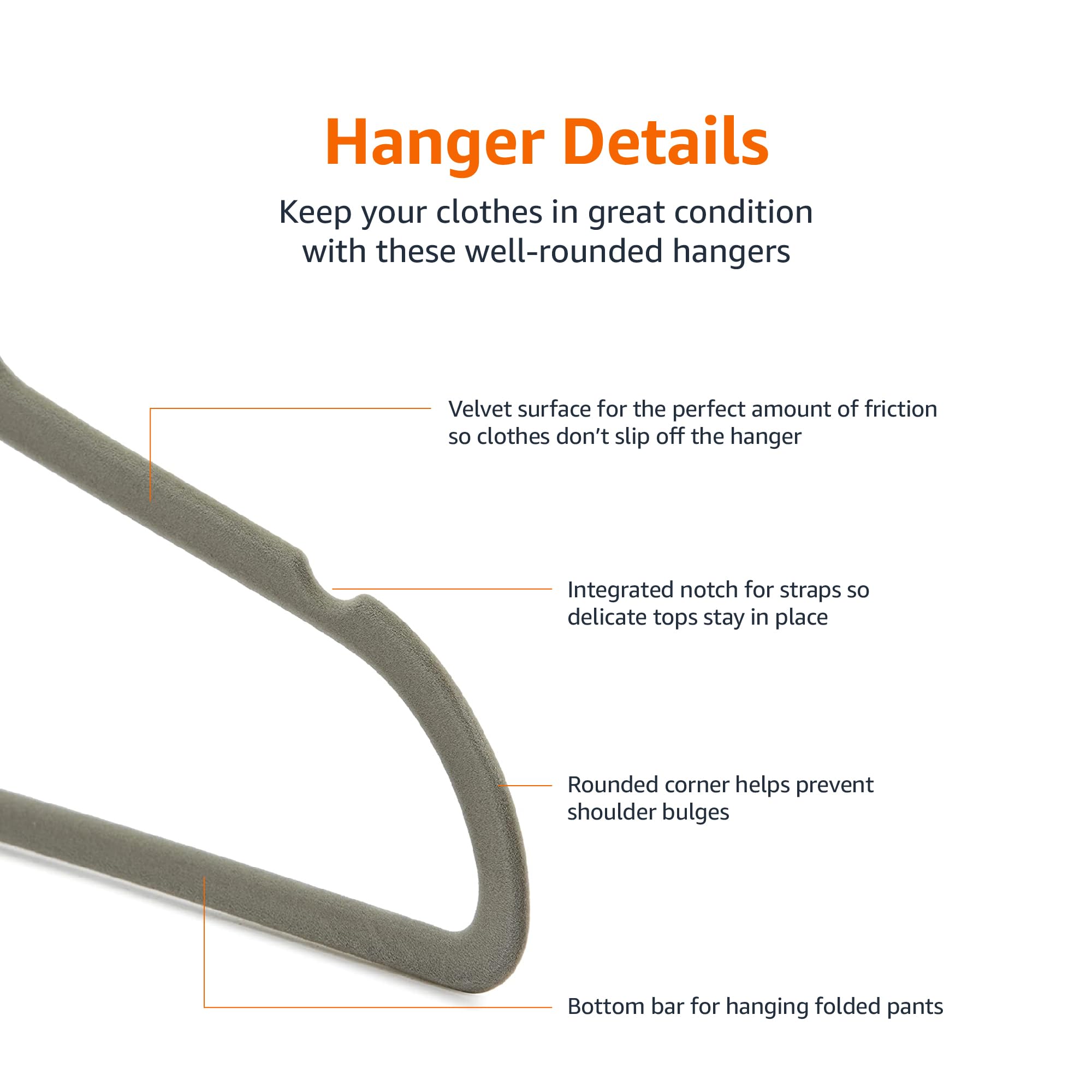 Amazon Basics Slim, Velvet, Non-Slip Suit Clothes Hangers, Gray/Silver - Pack Of 30