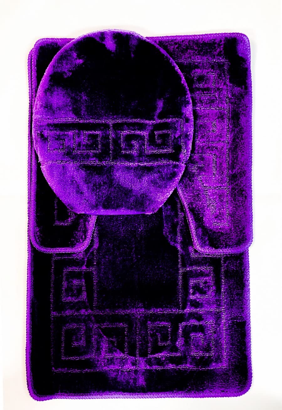 Wpm World Products Mart Bathroom Rugs Sets 3 Piece Bath Pattern Rug Set (20''X32'')/Large Contour Mats (20''X20'') With Lid Cove