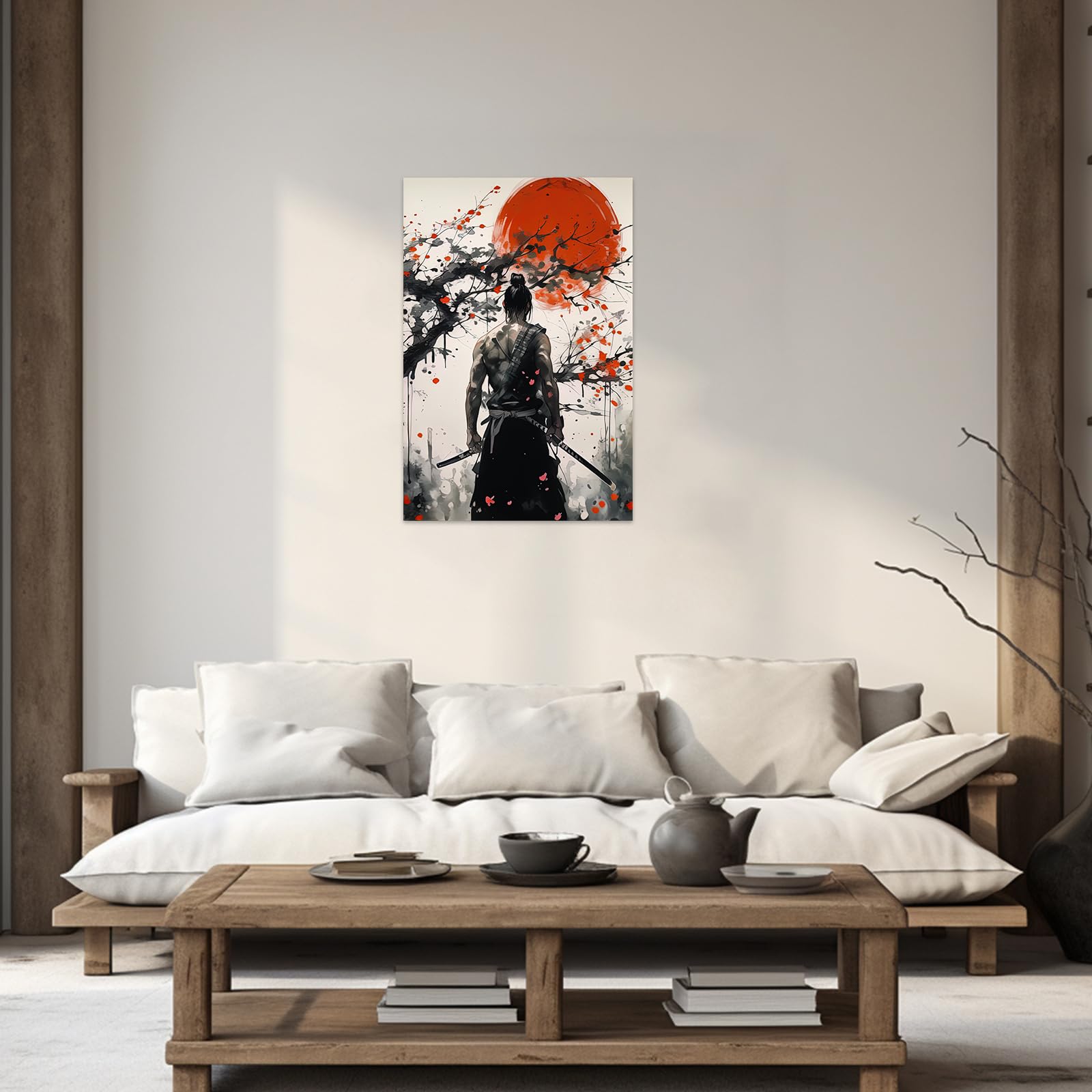 Zxhywym Japanese Samurai Wall Art Black And White Armored Samurai Canvas Picture Japan Warrior Poster Bushido Print Wall Decor F