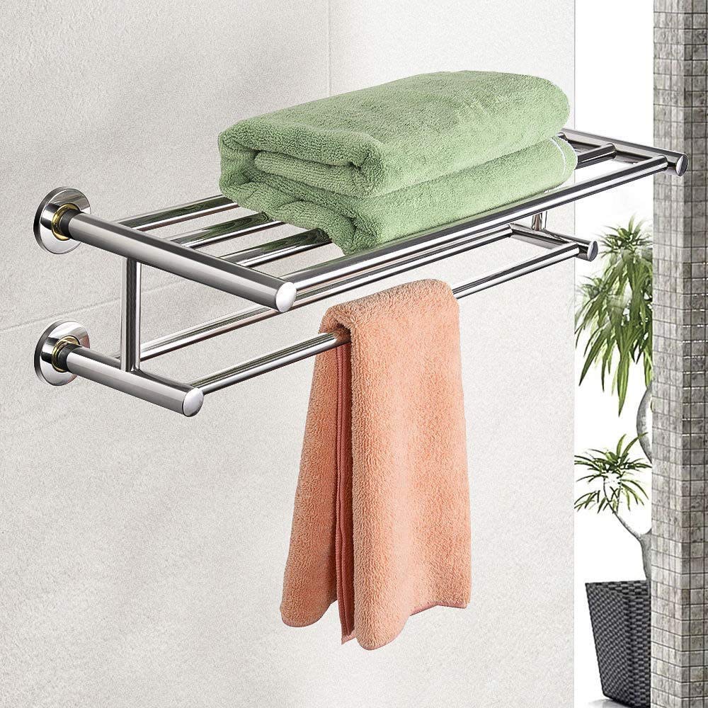 Alfaview 24'' Towel Rack, Stainless Steel Metal Towel Bar, Wall-Mounted Towel Holder Organizer Towel Shelf Storage Rail For Bath