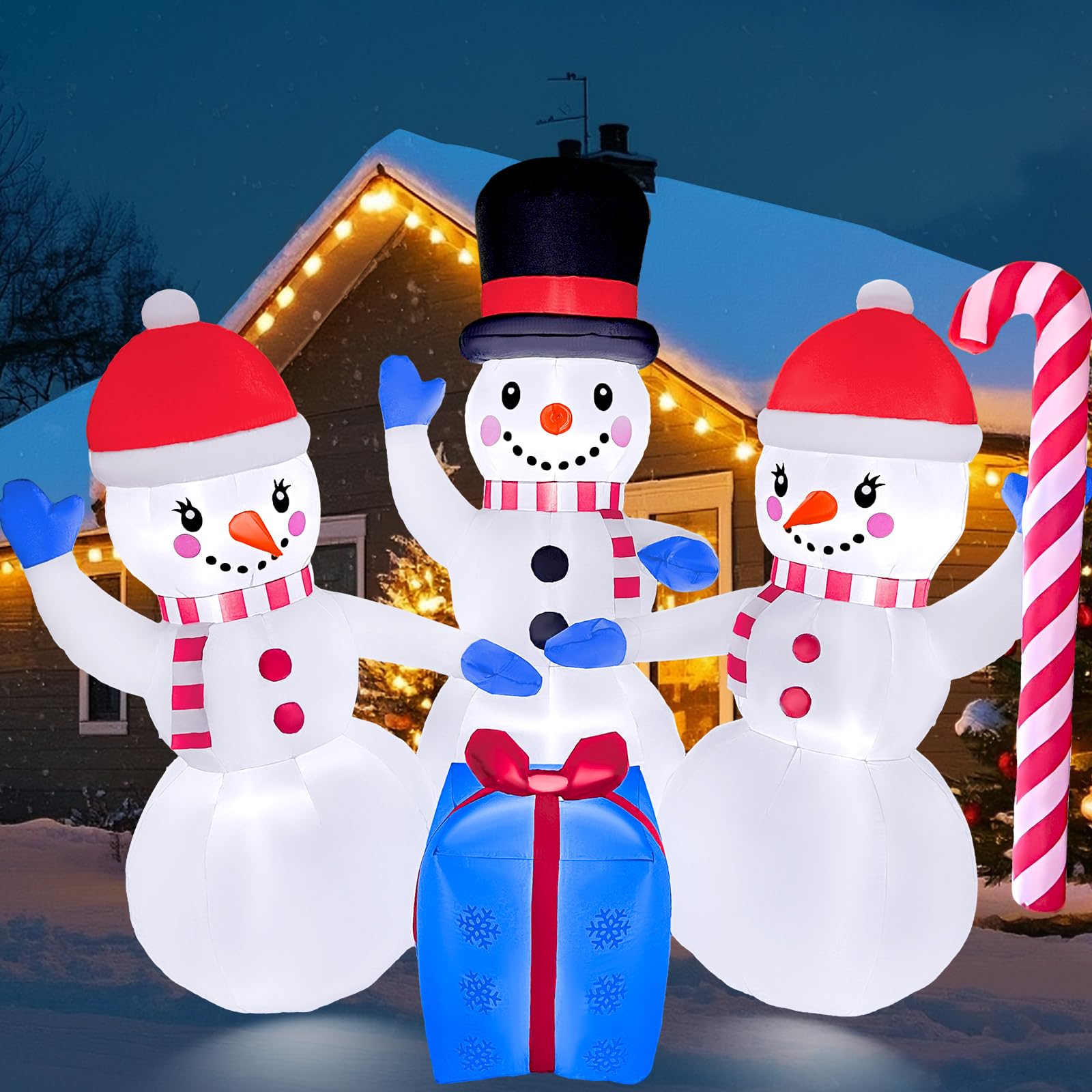 GIGLIM 2025 Christmas Inflatable Snowman 6FT 3 Snowmen with Gift Box Christmas Inflatables Outdoor Decoration Xmas Snowman Blow 