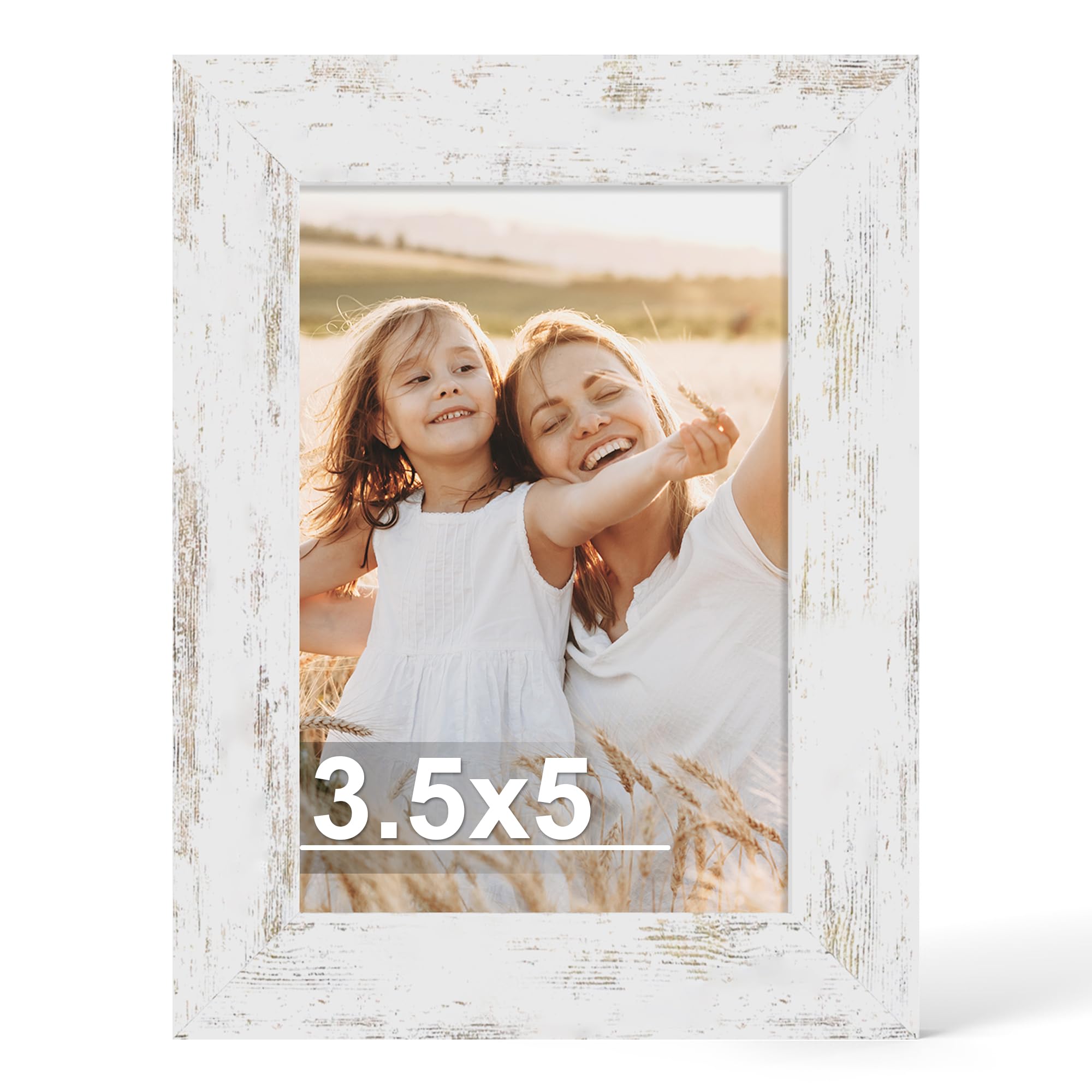 Hongkee 3.5x5 Picture Frame, Made of Real Glass and Wooden Frame, Horizontal and Vertical Display for Wall or Tabletop (Distress