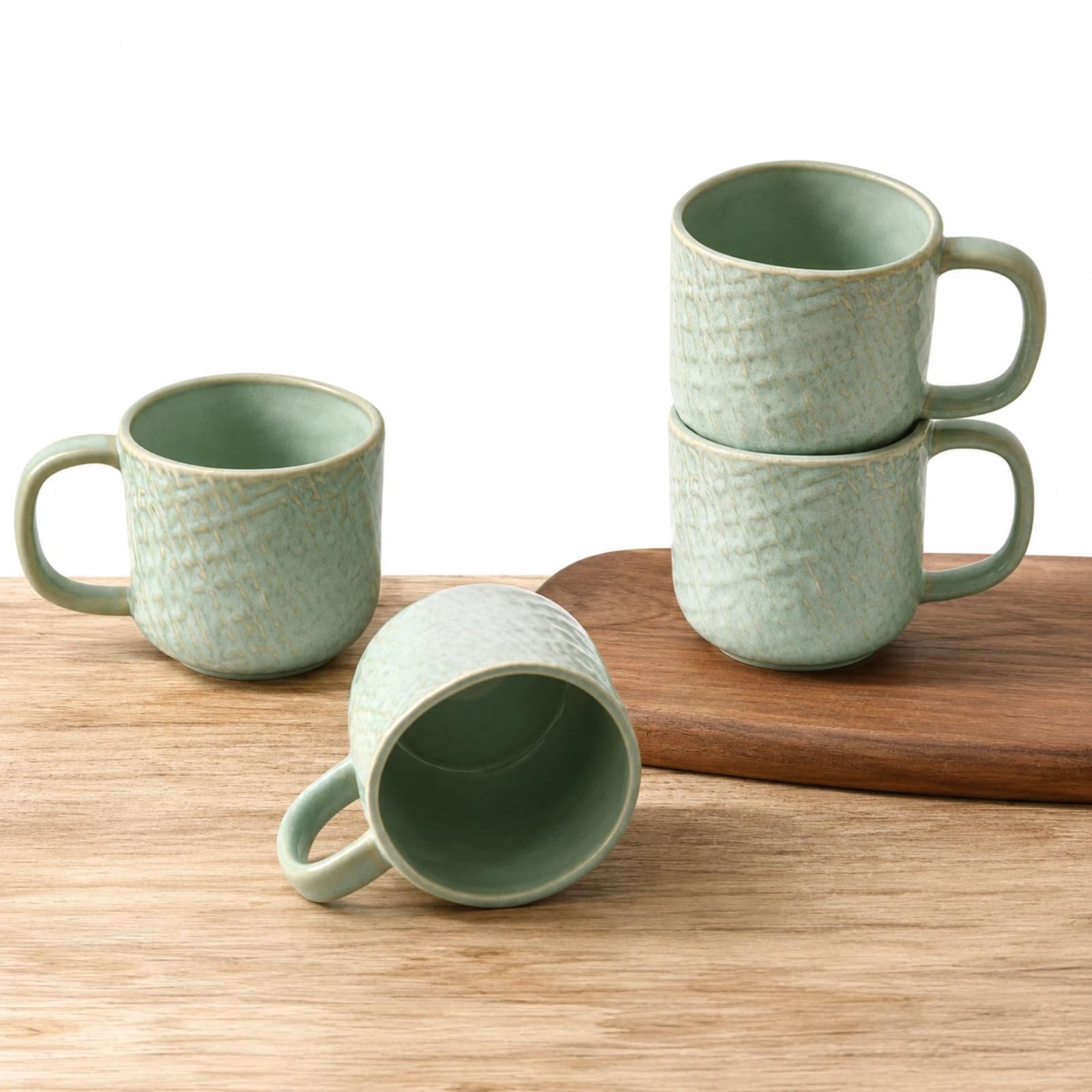 MANSWIN Sage Green Coffee Mugs Set of 4, 15 oz Ceramic Cups, Large Handles