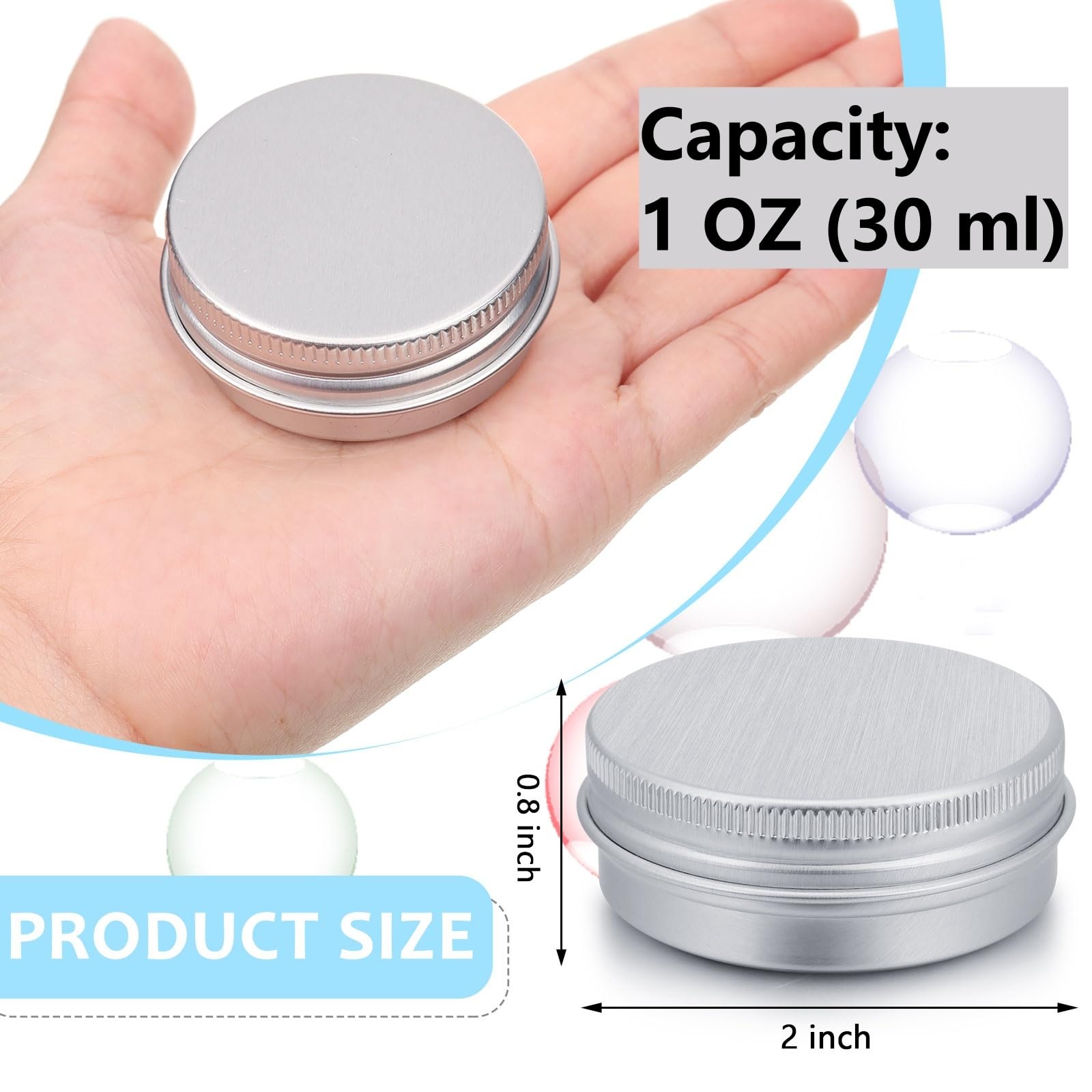Patelai 64 Pieces Lip Balm Tin Containers Screw Top Round Tin Cans Aluminum Tin Jar With Screw Lid, Empty Bottle Travel Cosmetic