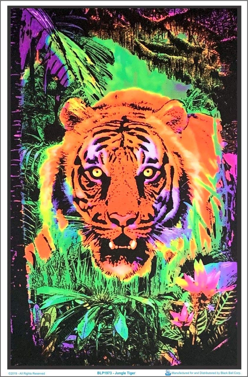 Opticz Jungle Tiger Blacklight Reactive Poster Blacklight Poster 23 X 35In