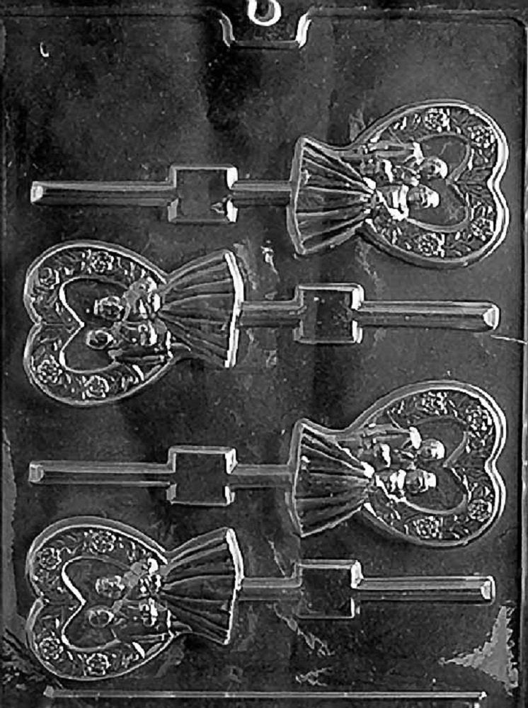 Grandmama'S Goodies W053 Heart Bride & Groom Wedding Shower Lollipop Chocolate Candy Soap Mold With Exclusive Molding Instructio