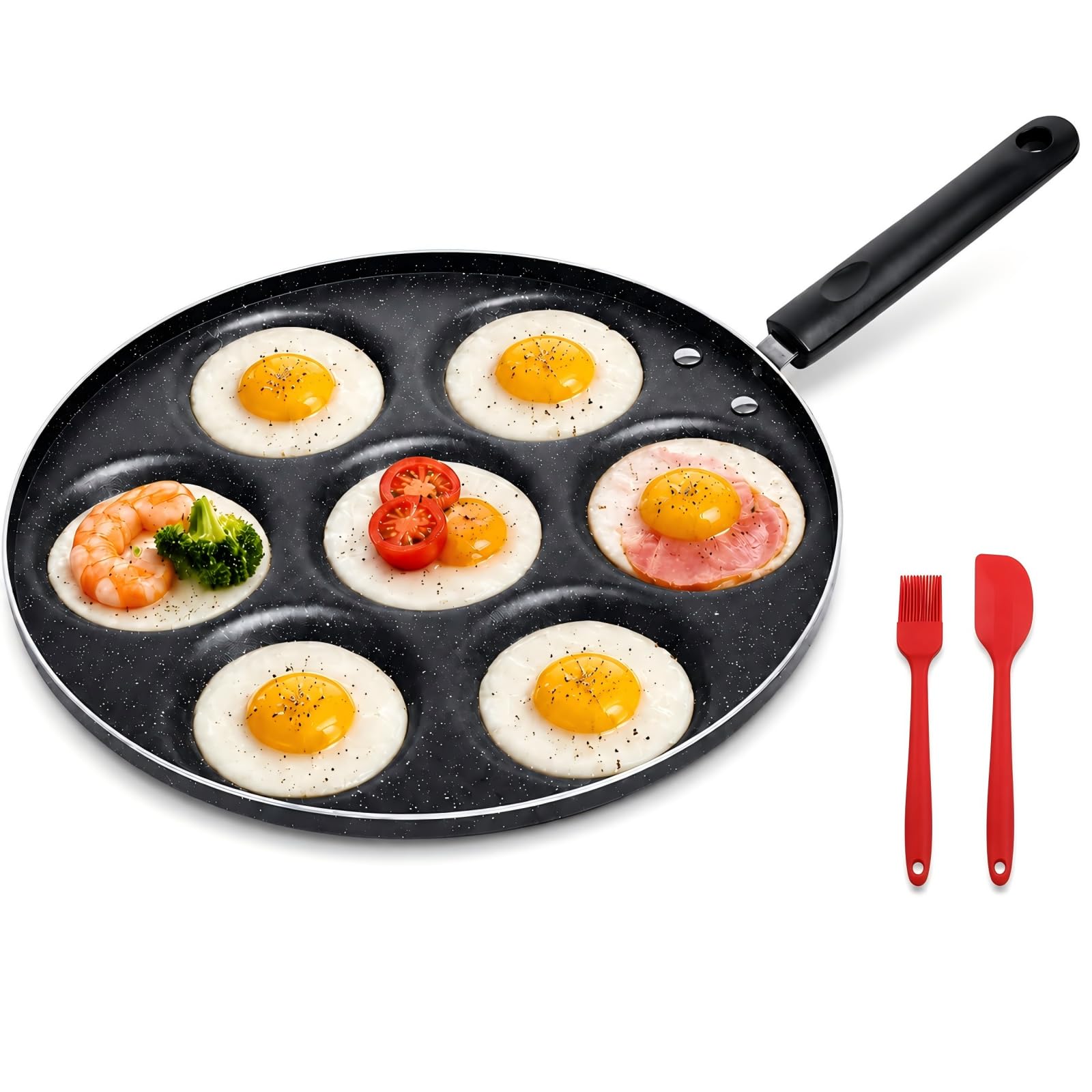 ScrollSavor 7 Cup Egg Frying Pan, Mini Pancake Maker, Non Stick Egg Pan