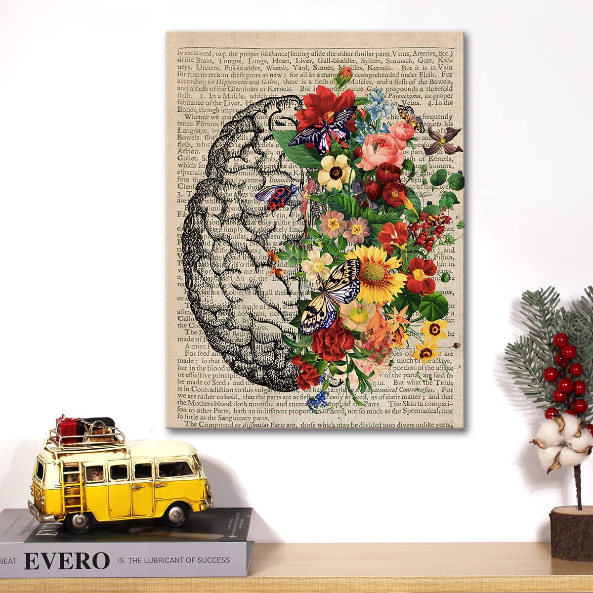 Brain Art Flower Anatomy Canvas Wall Art Human Brain Butterfly Canvas Print Medical Painting Wall Decor Framed Psychology Gift 1
