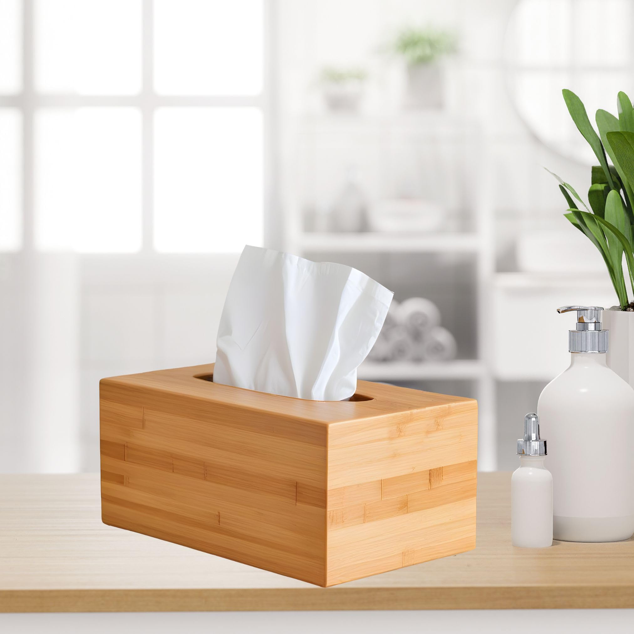 Performore Bamboo Tissue Box Cover - Water-Resistant Wooden Holder - 27x15.5x11.5 cm - Brown - Model OLTISSUEBX1