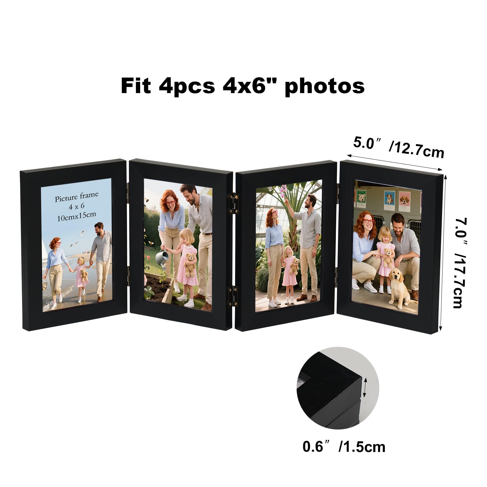 Giftgarden 4 Folding 4x6 Picture Frame, Hinged Photo Frames Foldable for Desktop Display, Gifts for Mom Mother Christmas Family