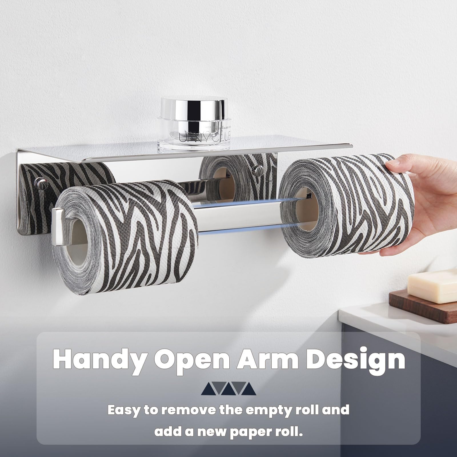 Toilet Paper Holder With Shelf, Suyar 304 Stainless Steel Bathroom Double Paper Roll Toilet Tissue Holder With Phone Shelf Wall