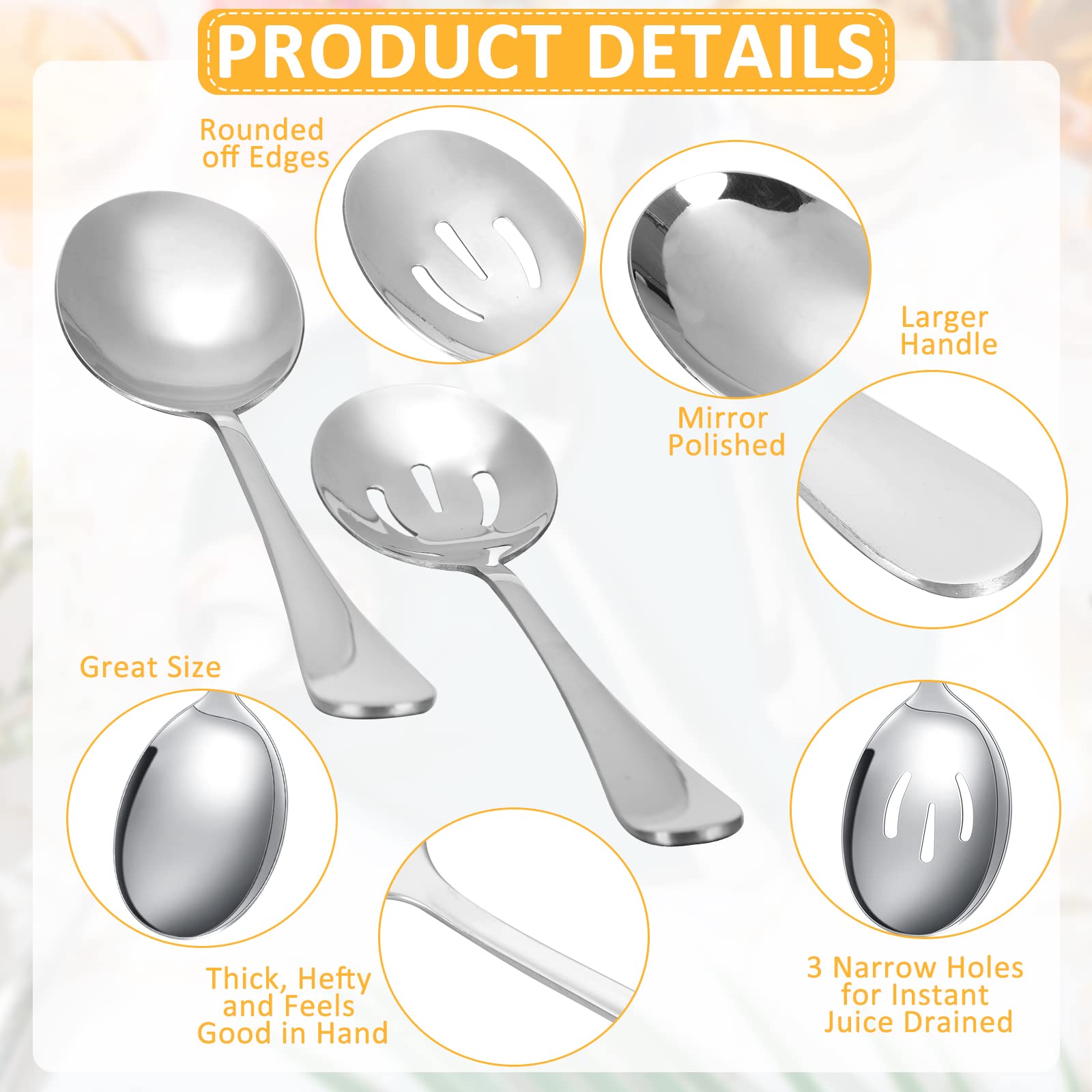 16 Pieces Serving Spoons Set 8.5 Inch Serving Spoon Includes 8 Serving Spoons And 8 Slotted Spoons Stainless Steel Buffet Banque