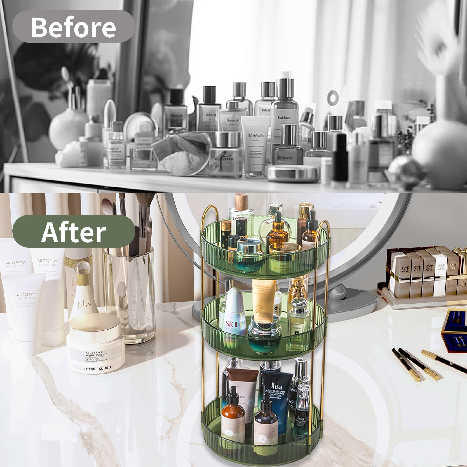 Asayuee 360 Rotating Perfume Organizer,3 Tier Large Capacity Make Up Organizers And Storage,Makeup Organizer For Bathroom,Cosmet