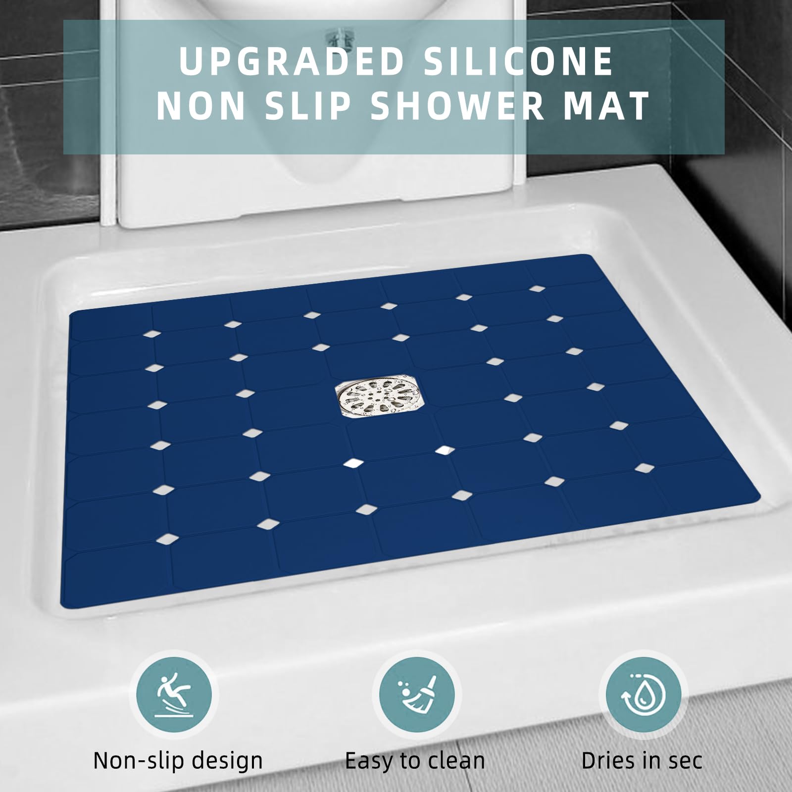 Shower Mat Non Slip Silicone Soft Odorless Bathroom Mat With Mini Suction Cups For Bath Mat And Bath Tub Mat Foldable And Machin