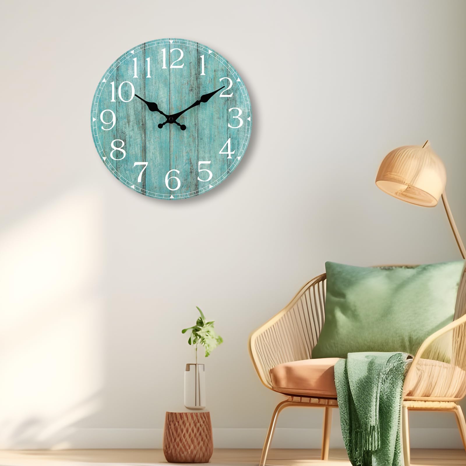 Hylanda 12 Inch Wall Clock - Teal Kitchen Accessories And Decor - Green Wall Clocks Battery Operated Silent Non-Ticking - Turquo