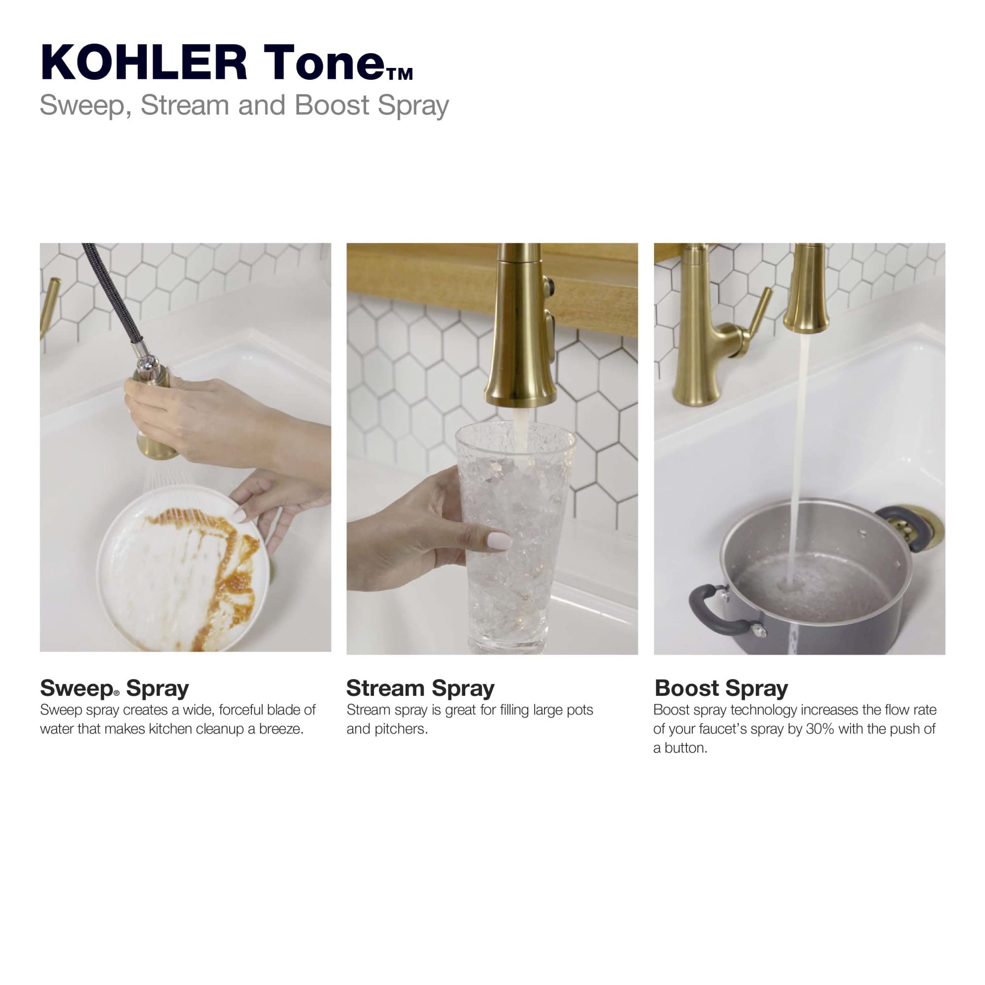 Kohler 23766-2Mb Kitchen, Tone, Touchless Pull Gold, 3-Spray Faucet, K-23766-2Mb, Vibrant Brushed Moderne Brass
