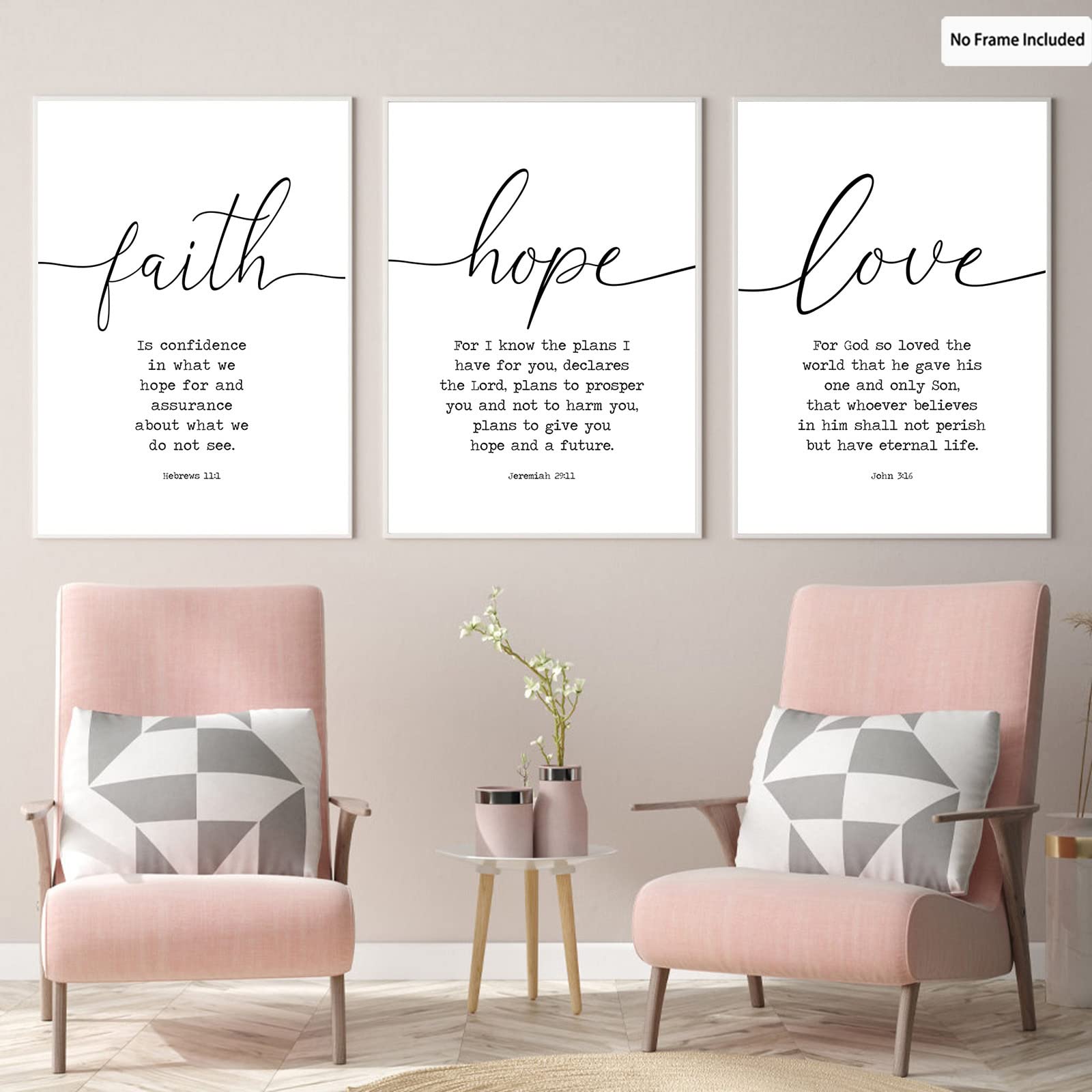 Faith Hope and Love Bible Verses 3 Piece Canvas Wall Art Decor Serenity Prayer Wall Art or Living Room Large Size Christian Art Religious Quotes Wall Decor Unframed Love Wall Art Prints 16x24inchx3