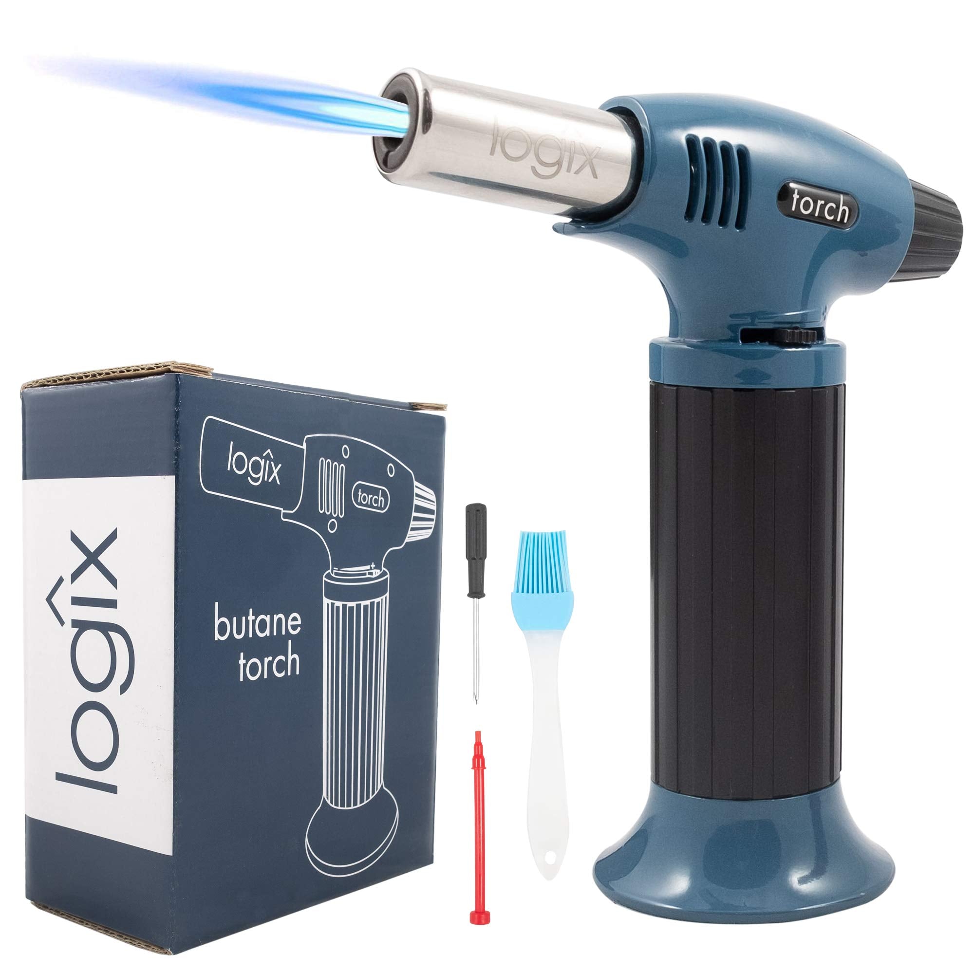 Logix 20910 Butane Torch, Cooking Torch, Torch For Creme Brulee, Refillable, 9.6 Oz, Blue Steel