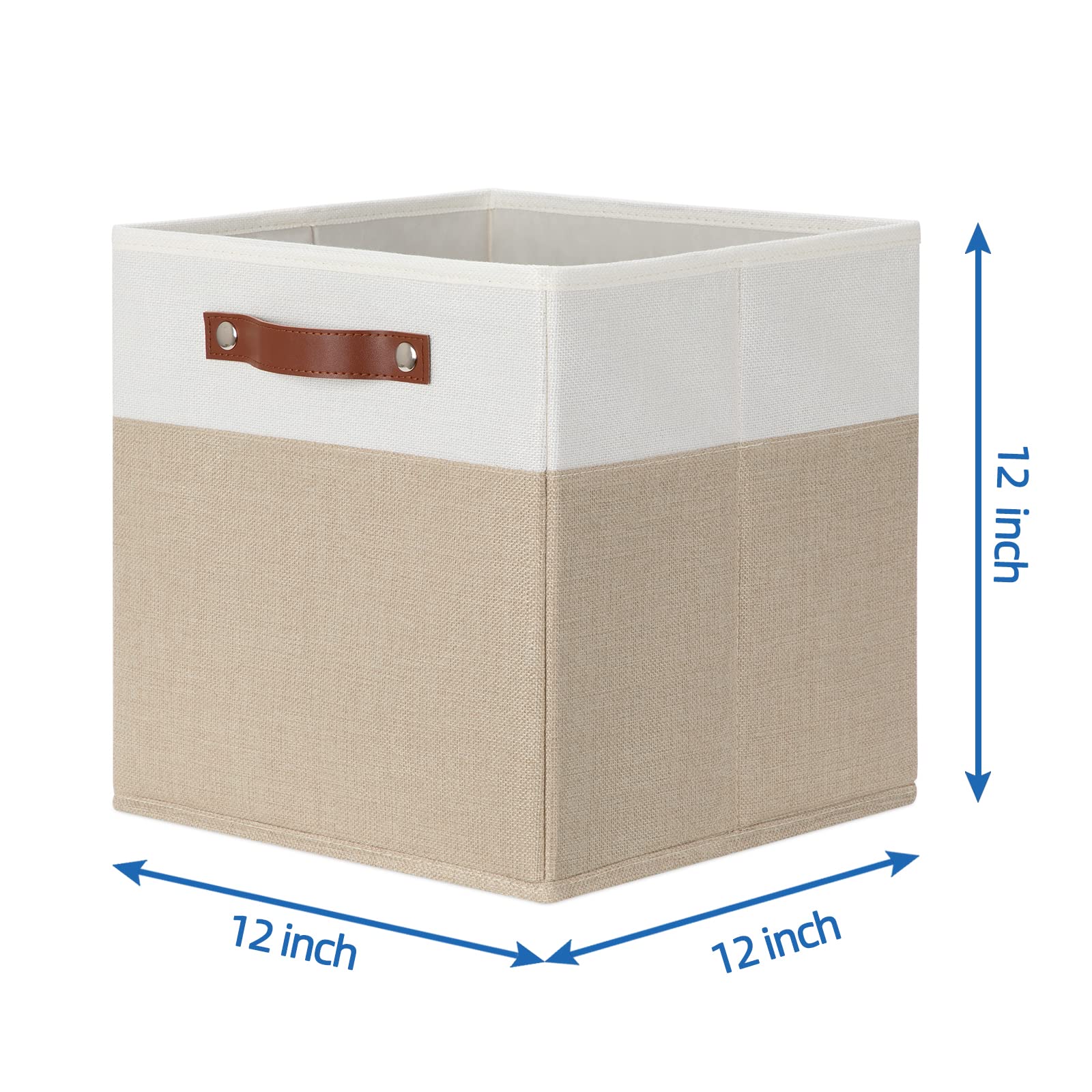 Temary Fabric Storage Cubes 12 Inch Cube Storage Bins 4Pack Empty Gift Baskets Storage Baskets for Organizing  Collapsible Fabric Bins for Shelves  Closets  Nursery (White & Khaki)