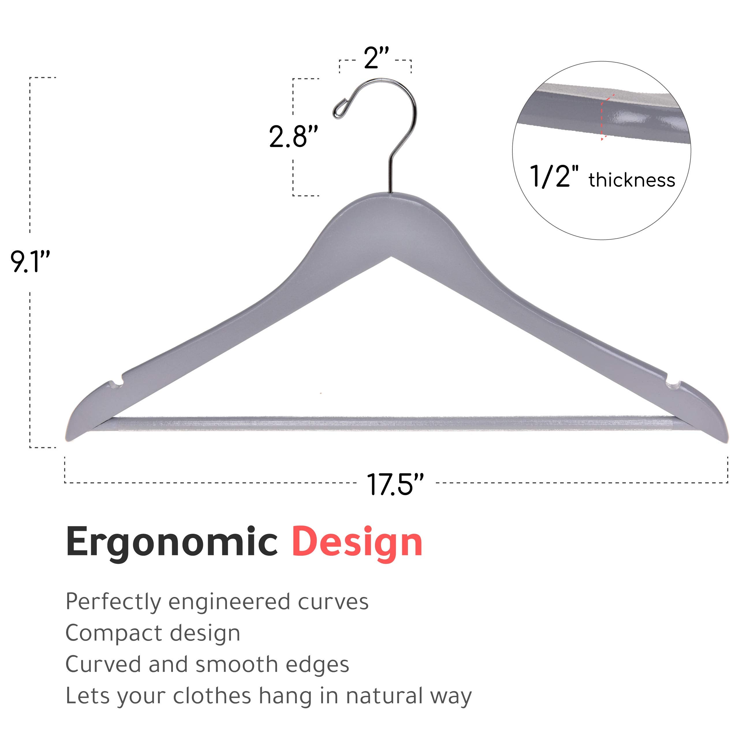 Quality Wooden Hangers - Slightly Curved Hanger 30-Pack Sets - Solid Wood Coat Hangers With Stylish Chrome Hooks - Heavy-Duty Cl