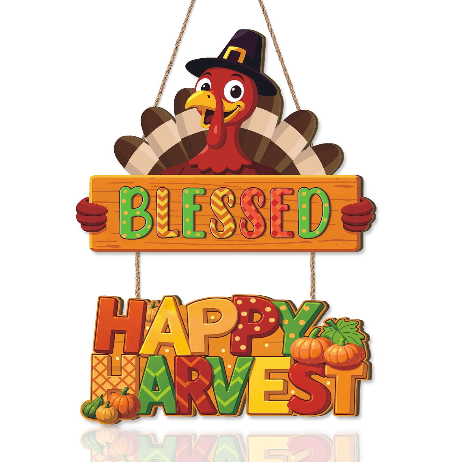 Ausril Thanksgiving Turkey Door Hanging,Autumn Turkey Shape Door Decor,Happy Harvest Wooden Sign,Fall Bless Harvest Wall Plaque,