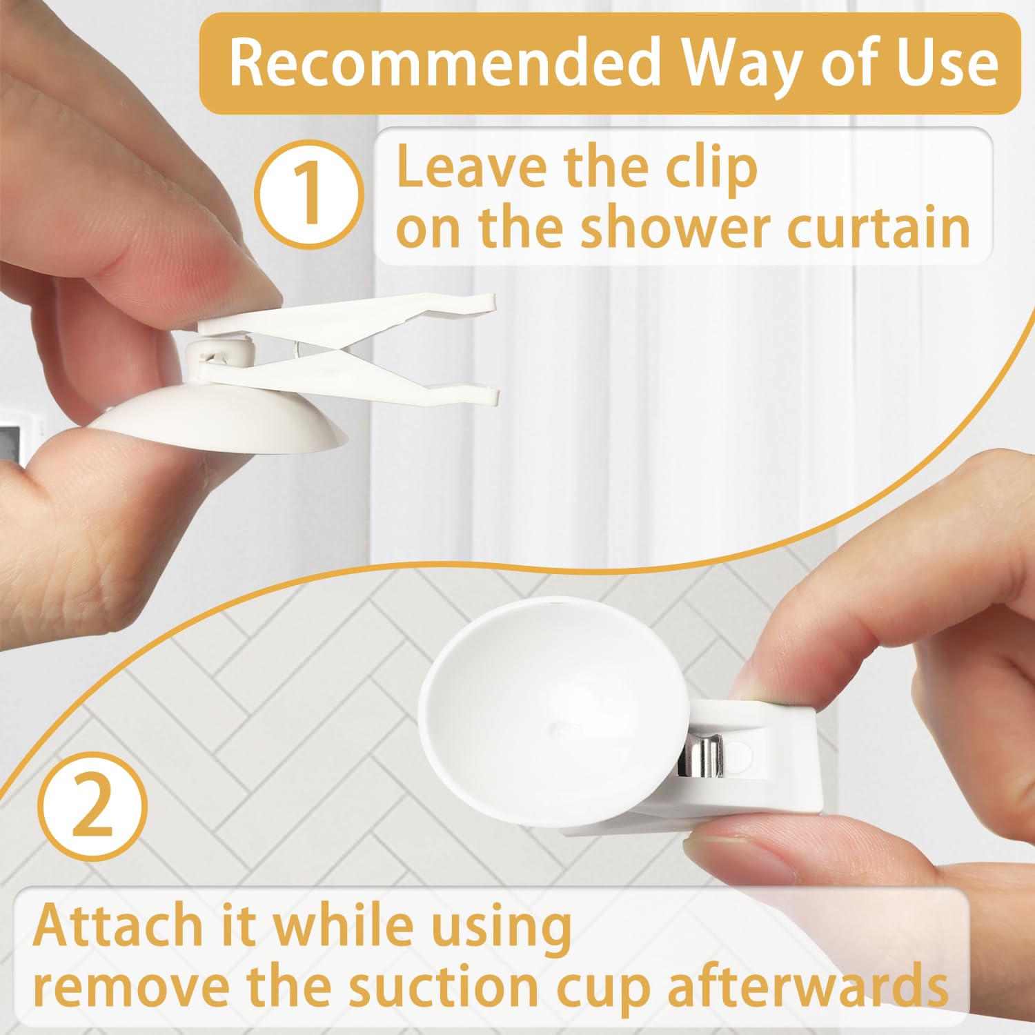 6 Packs Shower Curtain Clips With Suction Cup To Prevent Water Splashing Out, Windproof Splash Guard | Just Press Clip Onto Wall