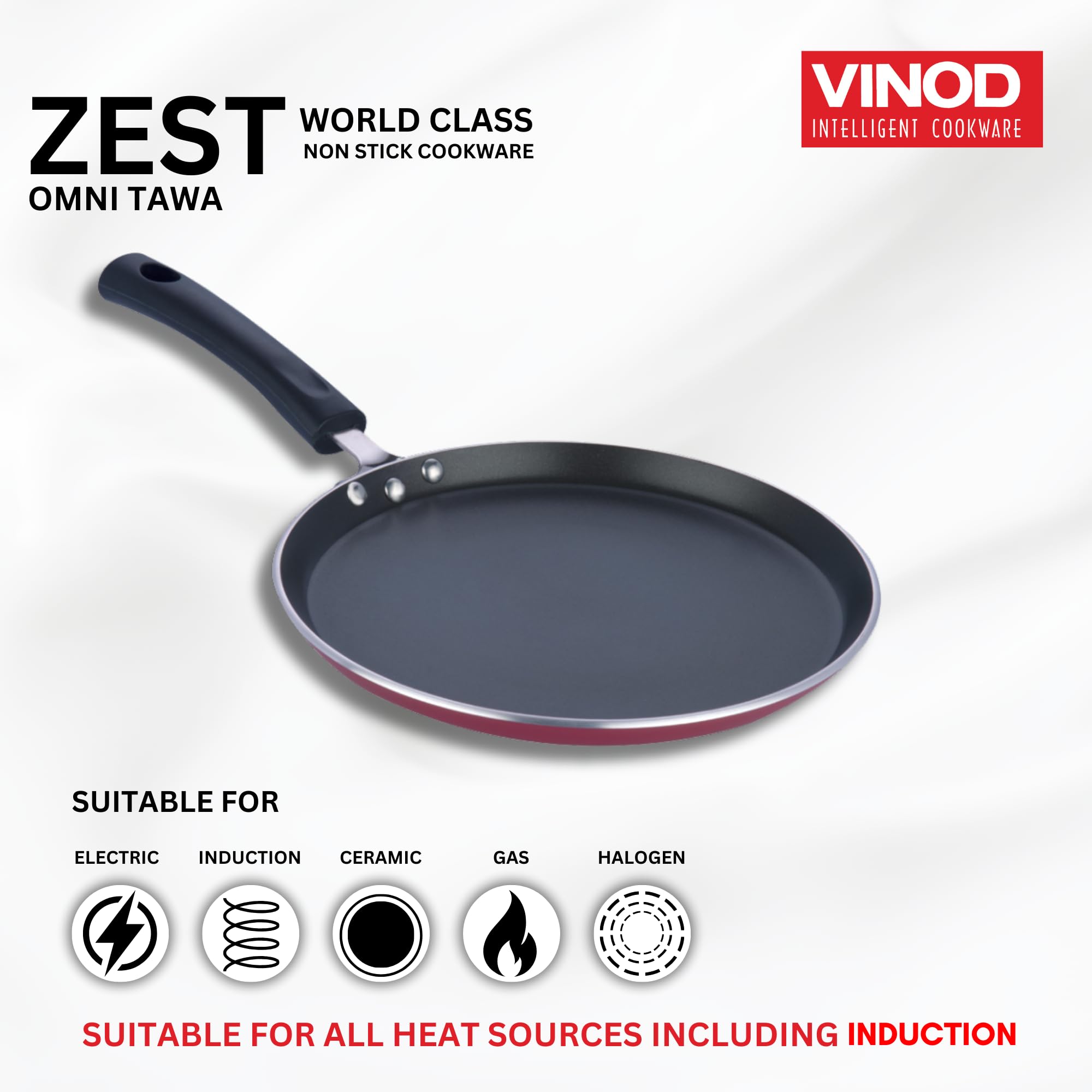Vinod Zest Non-Stick Induction Compatible Flat Omni Dosa Tawa/Griddle, 11''