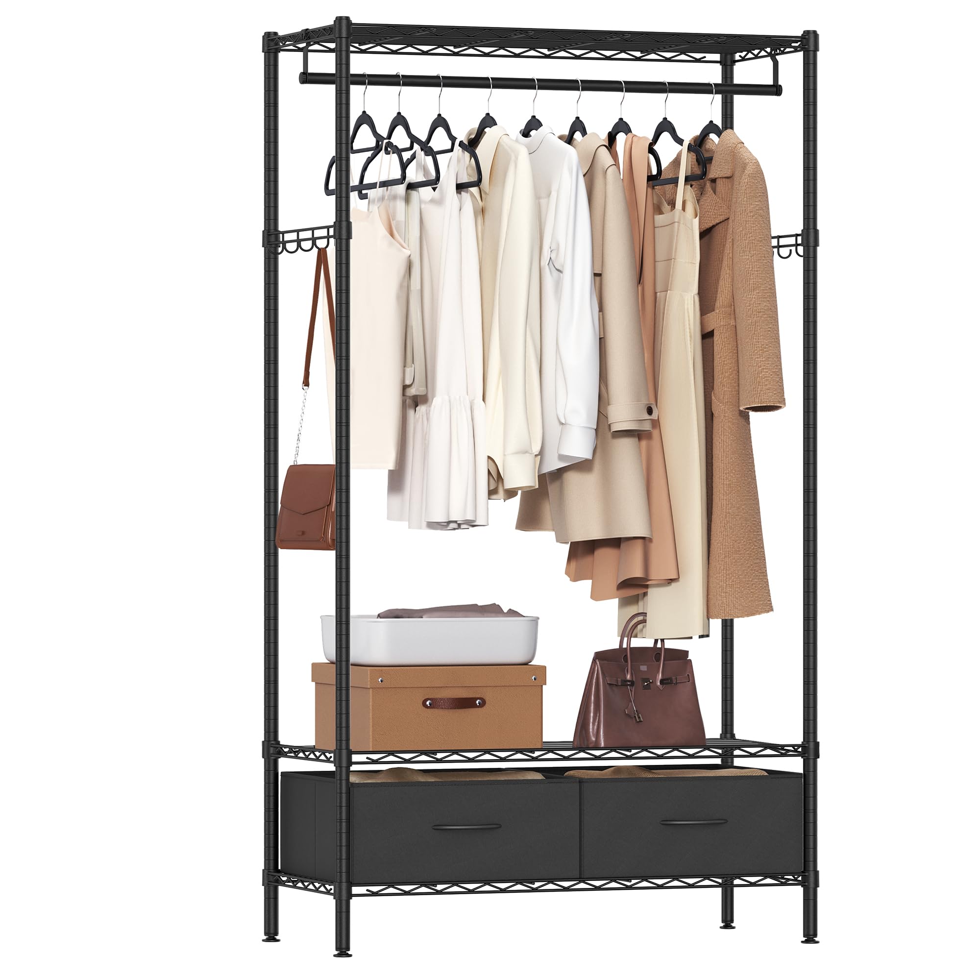 Songmics Wardrobe Closet, Heavy-Duty Portable Closet,Clothing Rack With Mesh Shelf, Freestanding Closet Clothes Rack,2 Fabric Dr