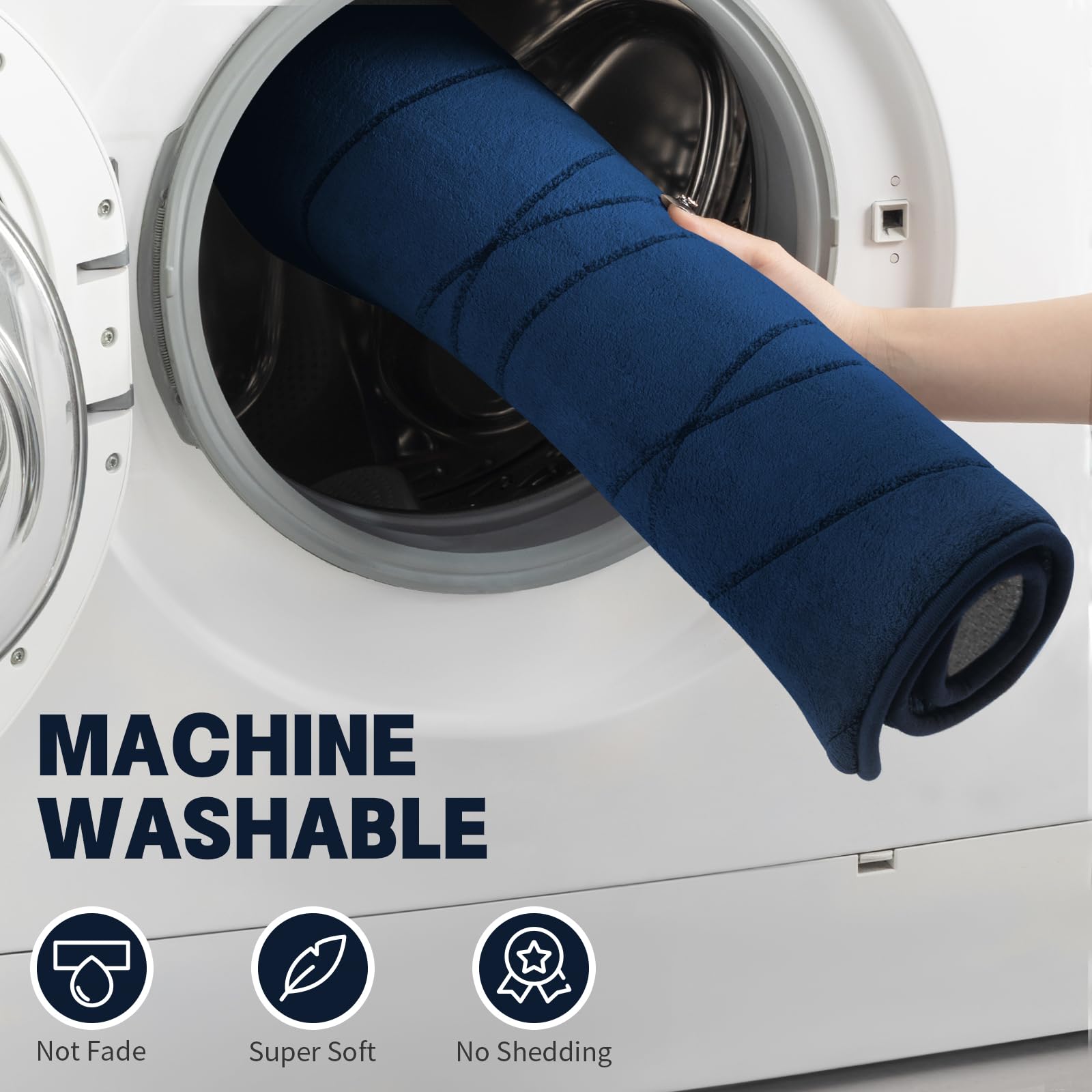 Yihouse Memory Foam Blue Bathroom Rug Sets 5 Piece, Ultra Absorbent Bath Mat For Bathroom - Non-Slip Machine Washable & Dry Quic