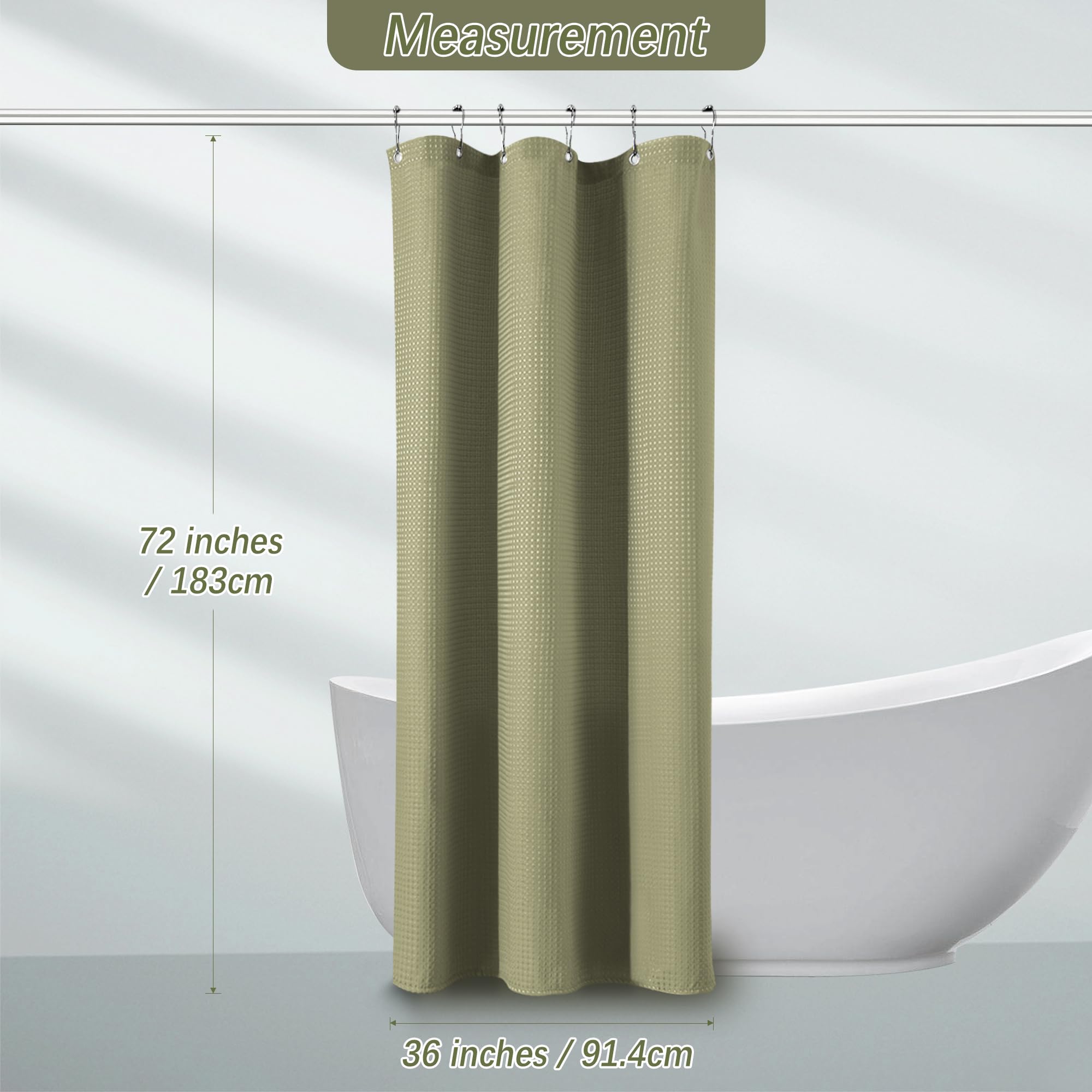 Pangsinne Khaki Stall Shower Curtain Waffle Weave Fabric, Luxury Waterproof Shower Curtains, 256Gsm Heavy Duty Camper Shower Cur