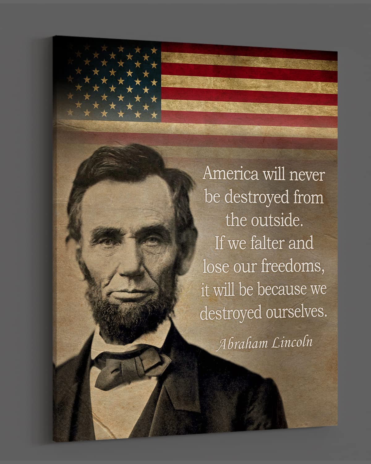 Govivo Abraham Lincoln Historic Quote - American Patriotic President Wall Decor Art Print - Unframed Artwork Printed On Canvas