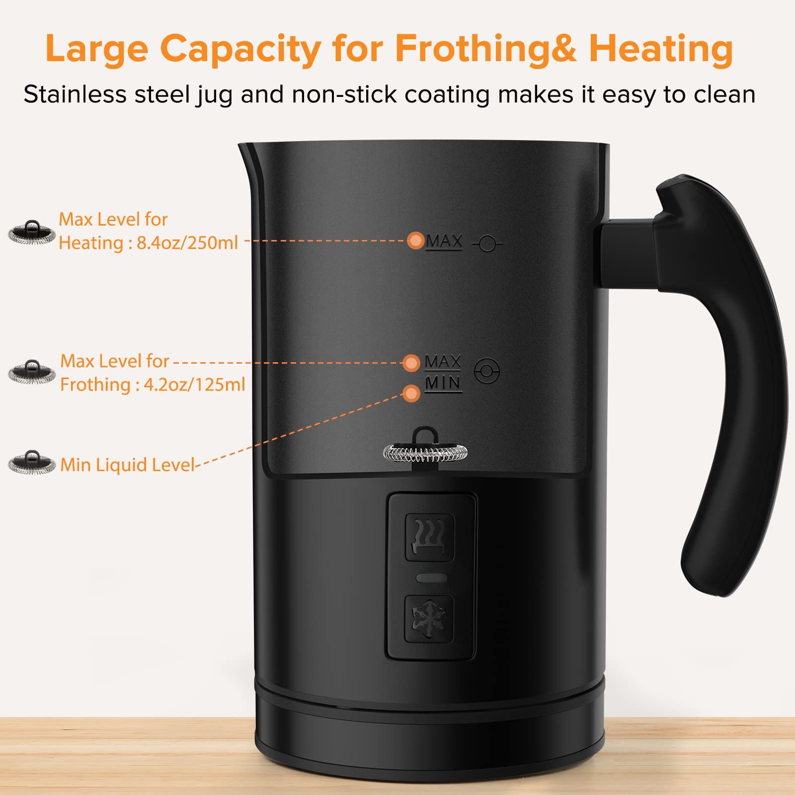 Secura Electric Milk Frother  Automatic Milk Steamer Warm or Cold Foam Maker for Coffee  Cappuccino  Latte  Stainless Steel Milk Warmer with Strix Temperature Controls (Black)