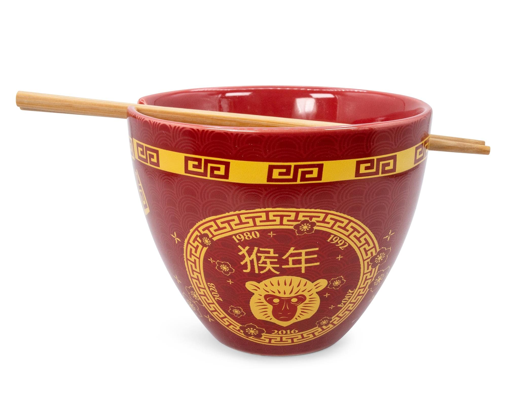 Boom Trendz Year Of The Monkey Chinese Zodiac Ceramic Dinnerware Set | Includes 16-Ounce Ramen Noodle Bowl And Wooden Chopsticks