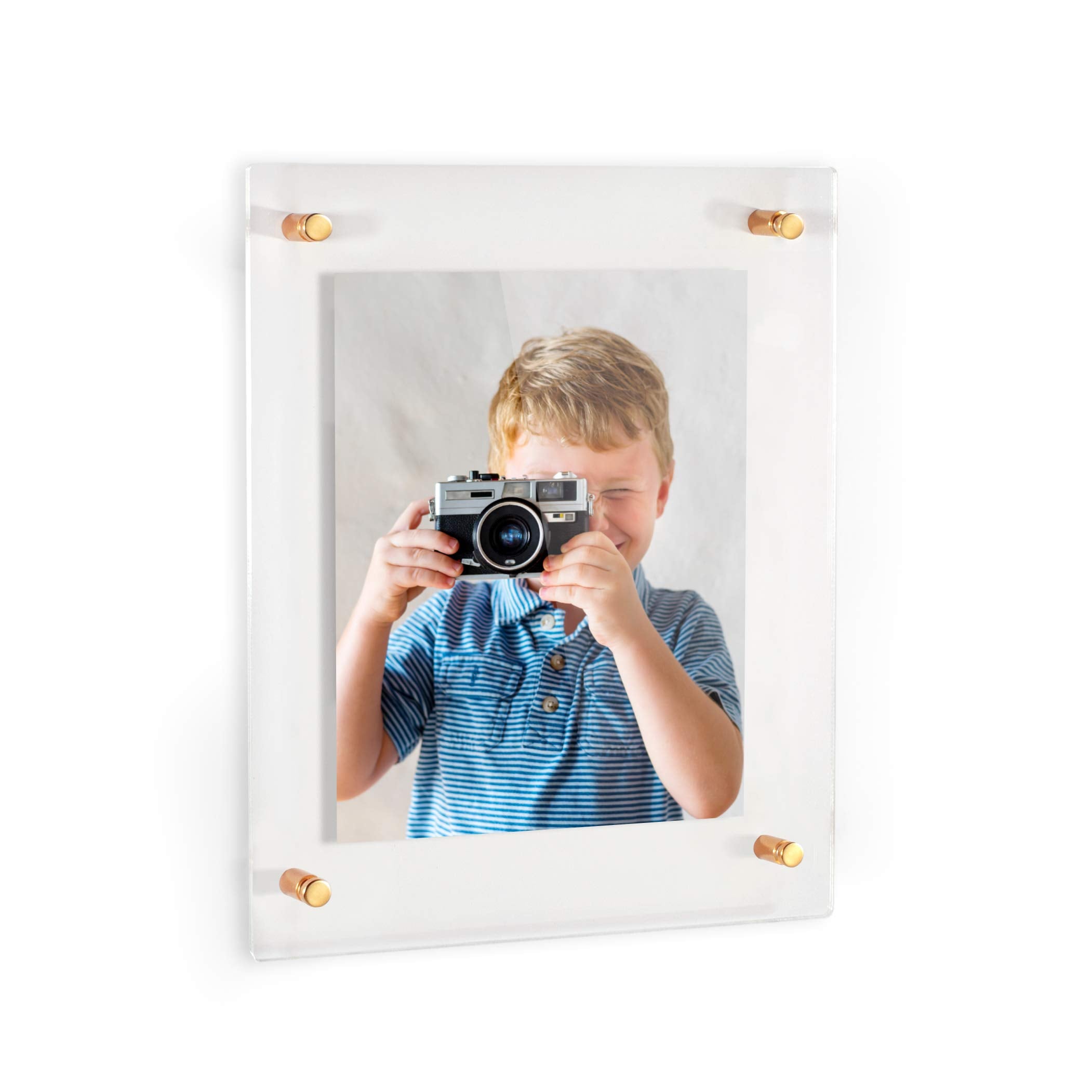 ArtToFrames Floating Acrylic Frame for Pictures Up to 8.5x14 inches (Full Frame is 12.5x18) with Gold Standoff Wall Mount Hardwa