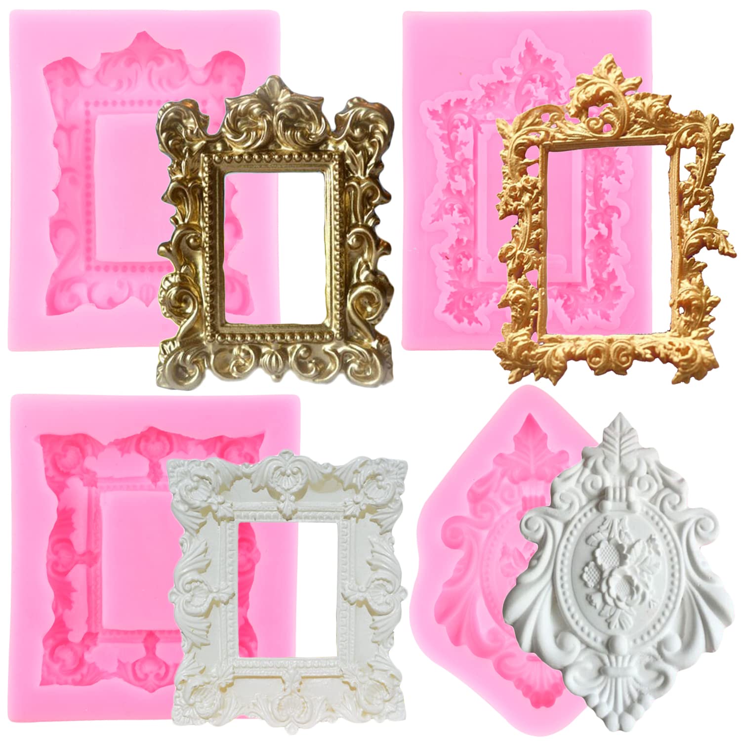 Lkdquthm Picture Frames Silicone Mold Photo Frame Fondant Mold Baroque Vintage Frame Candy Molds For Cake Decorating Candy Choco