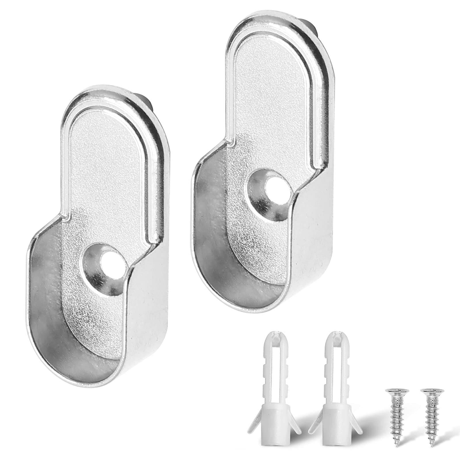 Jiozermi 2 Pack Oval Closet Rod End Supports With 1 Mounting Hole, Wardrobe Bracket Rod Holders Fit For 15X30Mm Oval Rods, Flang