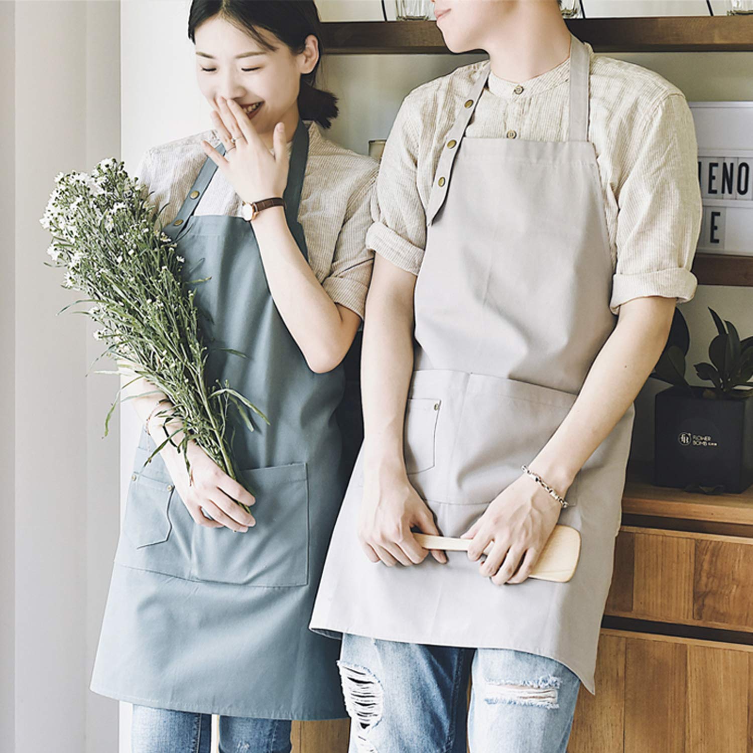 Mornite Pottery Art Apron For Men Women, Artist Smock With Pocket For Teaching Chef Works Baking Cafe Ceramic Off White Grey