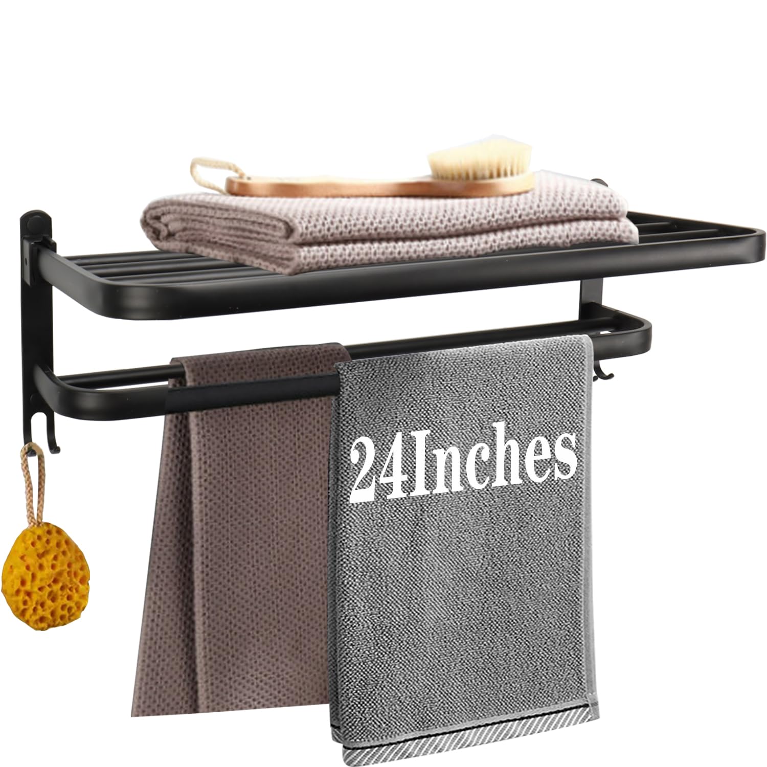 Vanloory Towel Rack For Bathroom, Bath Towel Holder With Double Towel Bar And Foldable Towel Shelf, Rustproof Towel Organizer Wa