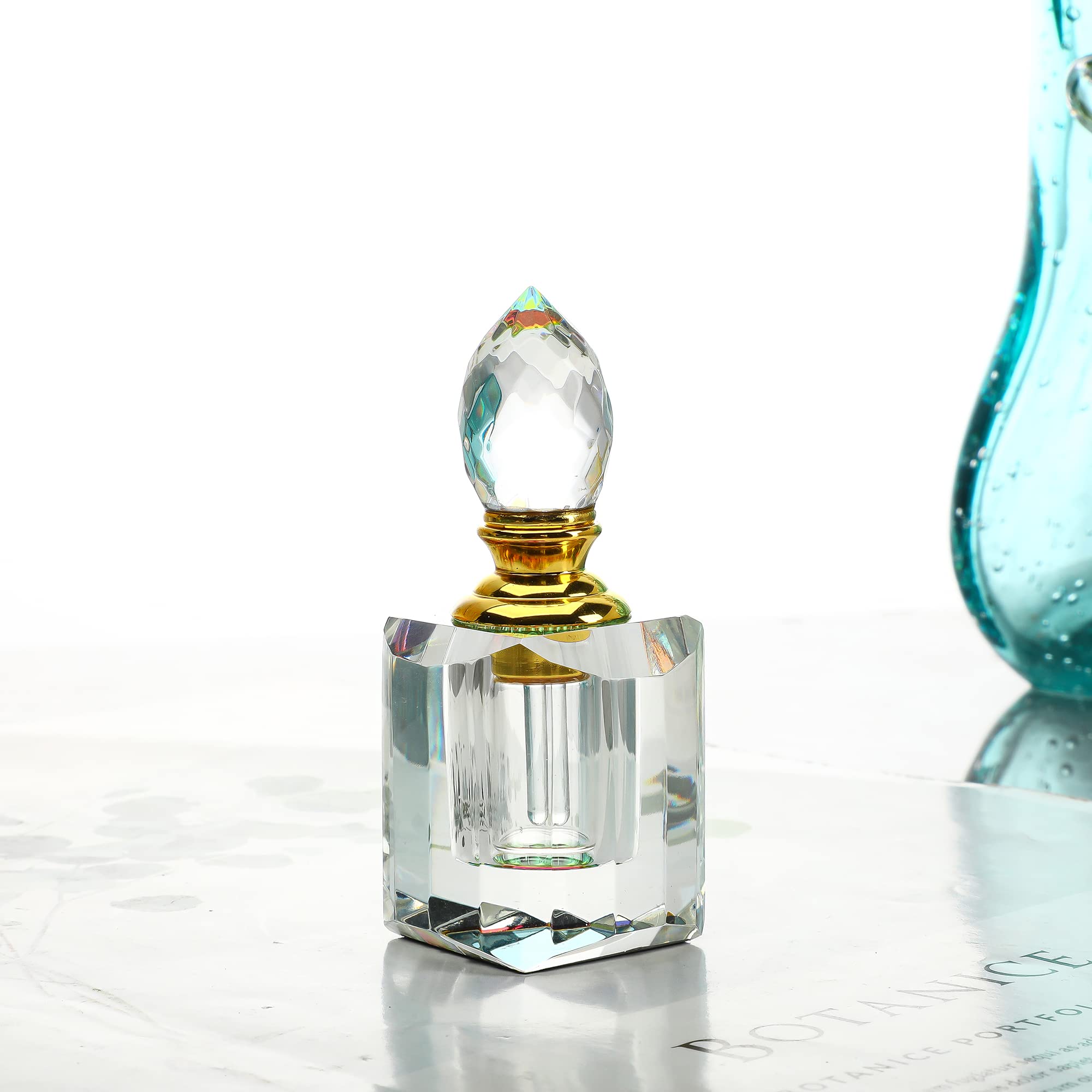 H&D Hyaline & Dora 3Ml Refillable Crystal Perfume Bottle Empty, Clear Crystal Cut Travel Perfume Bottle
