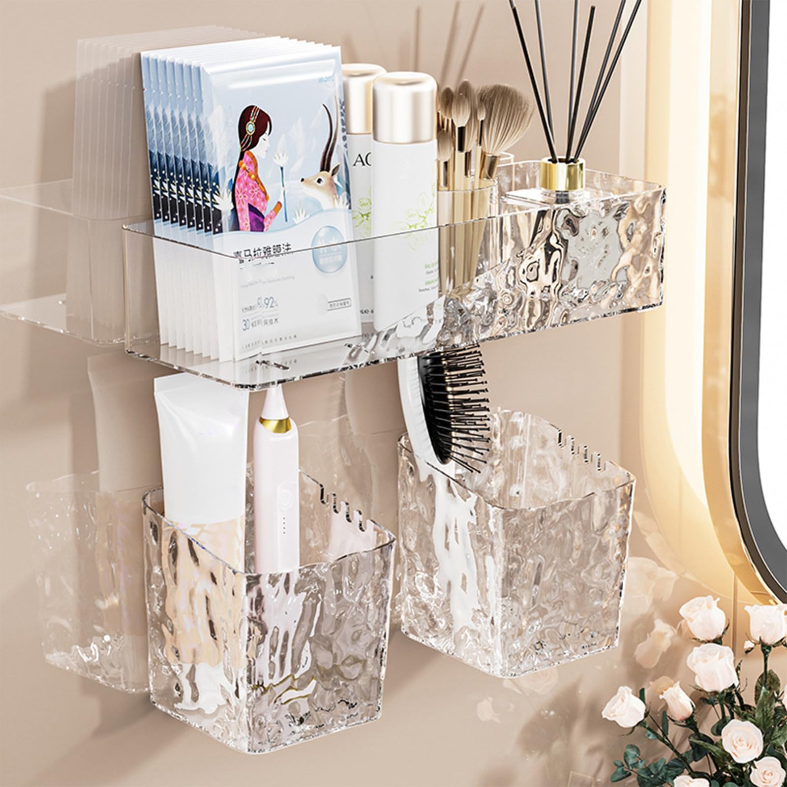 Lae Nuvole 4 Pack Wall Mounted Bathroom Caddy Organizer, Adhesive Shower Shelf for Inside Shower Caddy Plastic Bathroom Organize