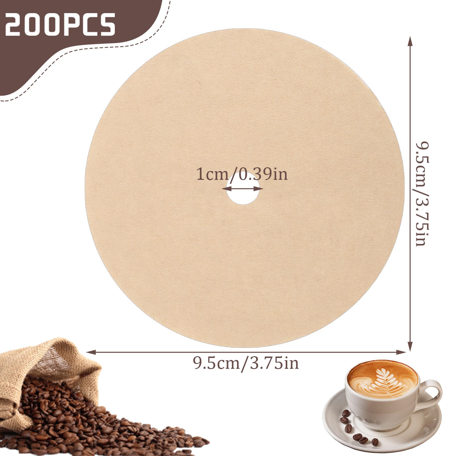200 Count Percolator Coffee Filters, 3.75 Inch Natural Unbleached Disposable Coffee Filter Disc Coffee Filters For Camping Coffe